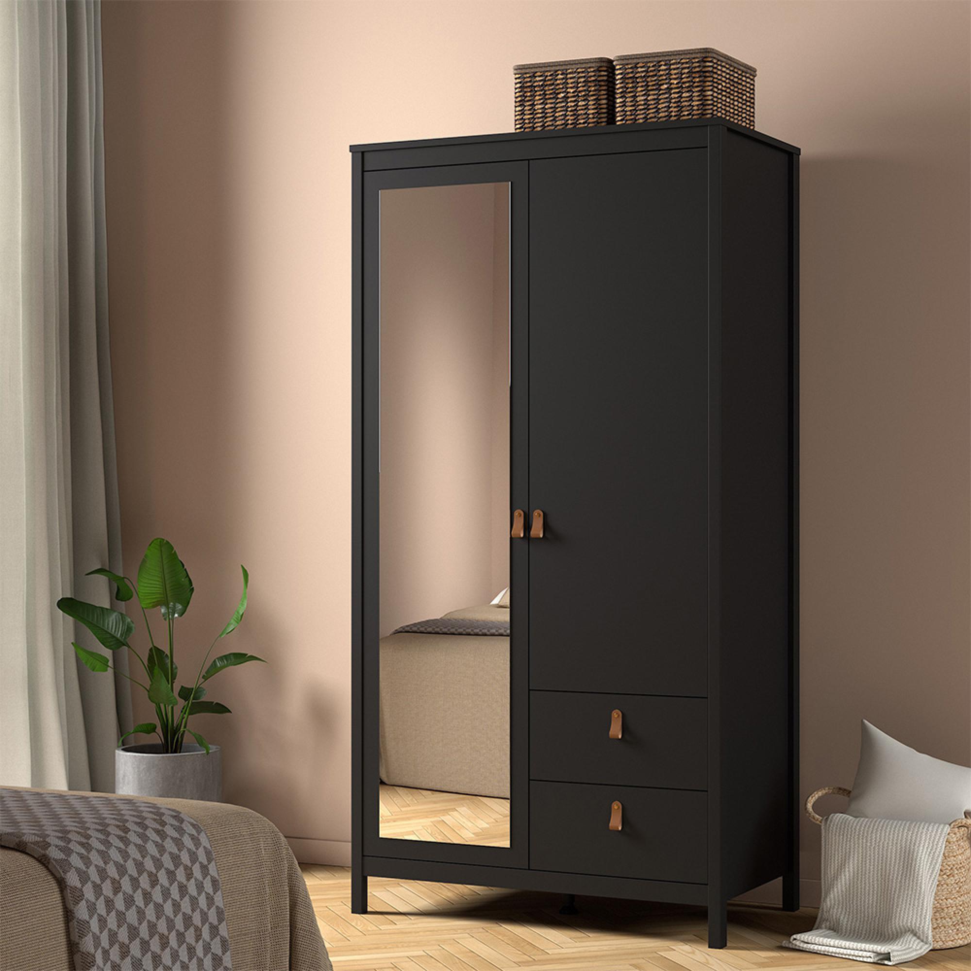Barcelona Wardrobe - 2 Door - 2 Drawer - Combi - Black