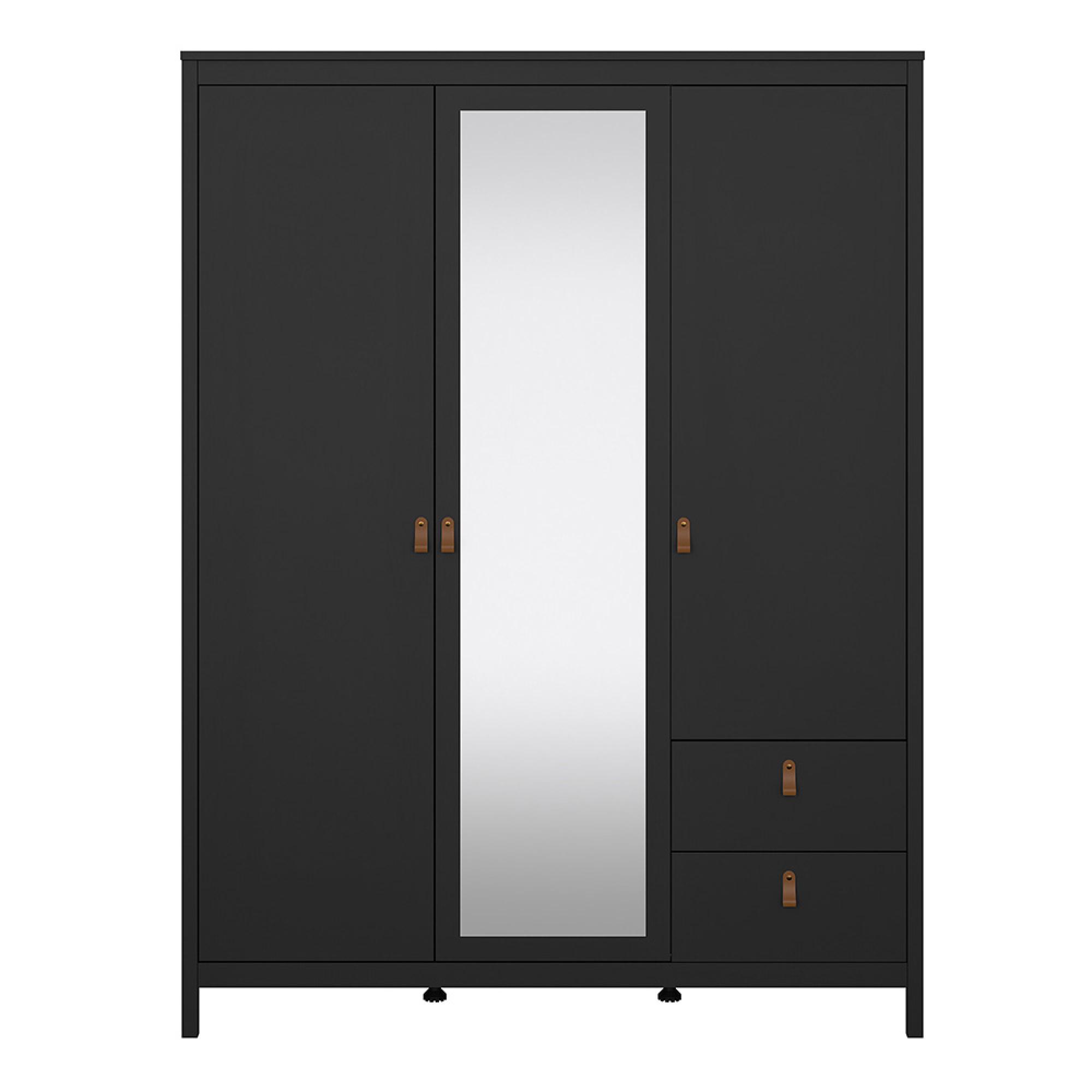 Barcelona Wardrobe - 3 Door - 2 Drawer - Combi - Black