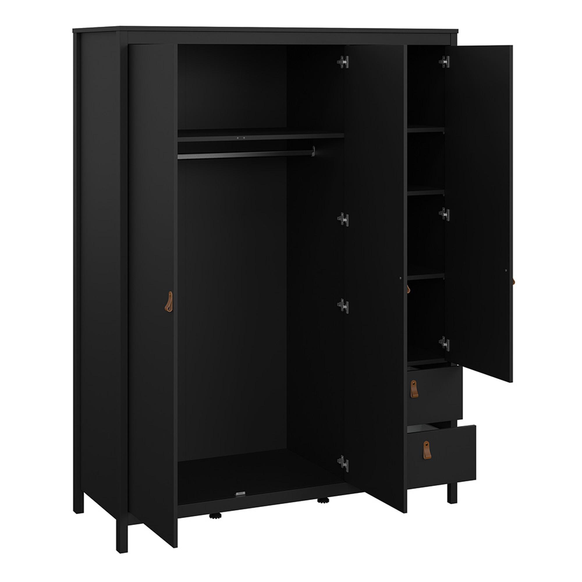 Barcelona Wardrobe - 3 Door - 2 Drawer - Combi - Black