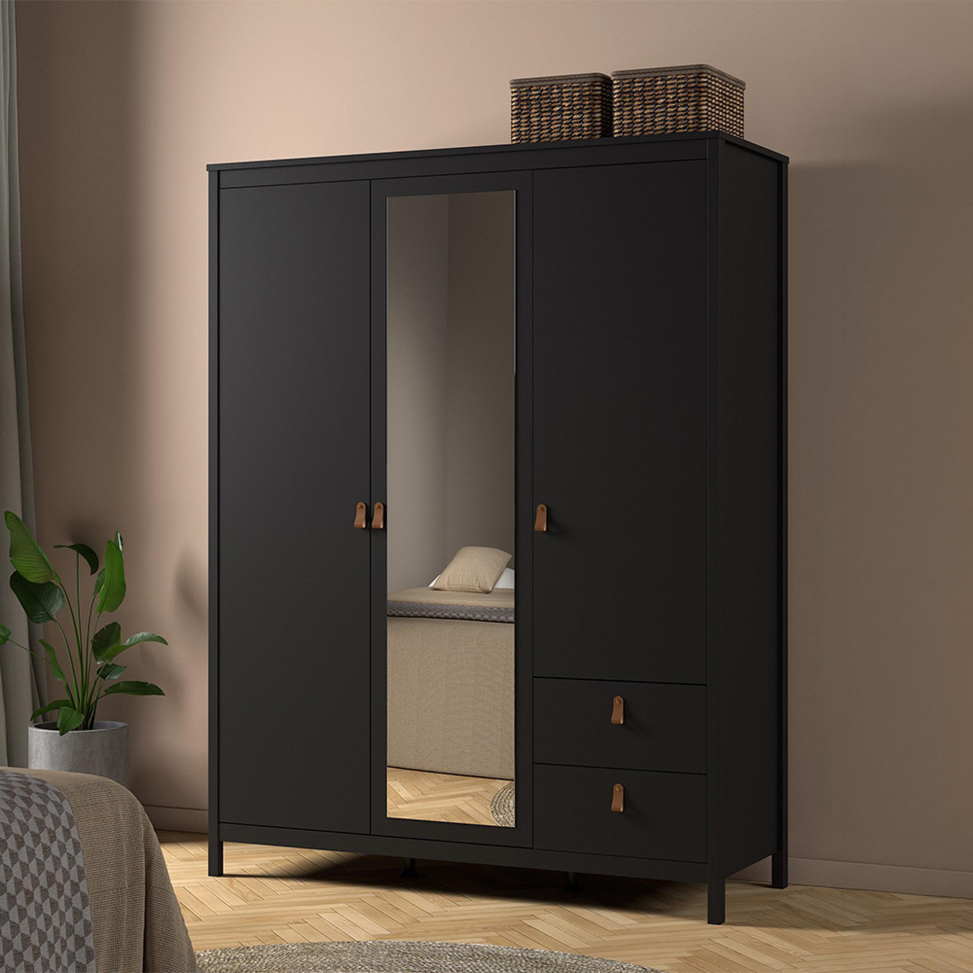 Barcelona Wardrobe - 3 Door - 2 Drawer - Combi - Black
