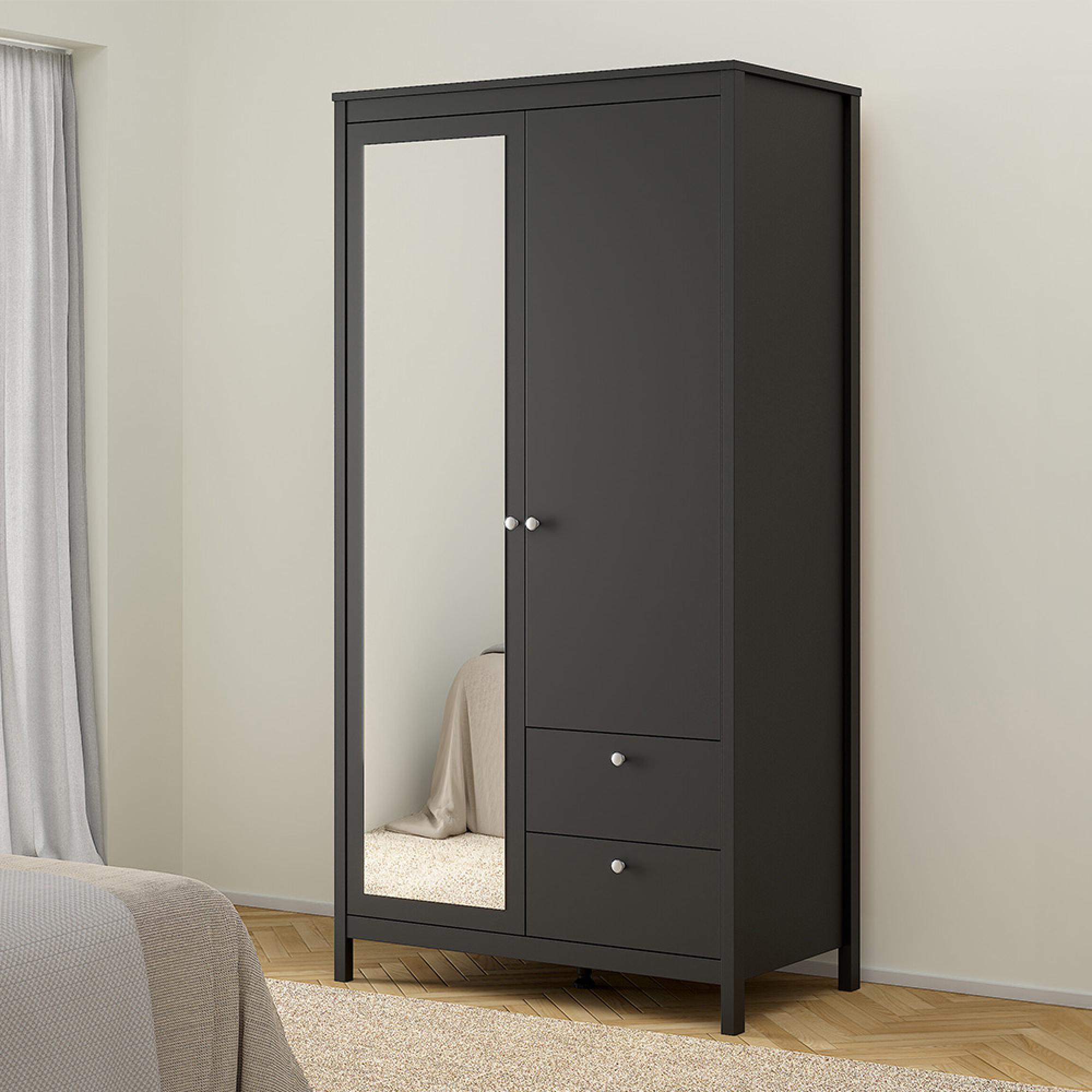 Madrid Wardrobe - 2 Door - 2 Drawer - Combi - Black