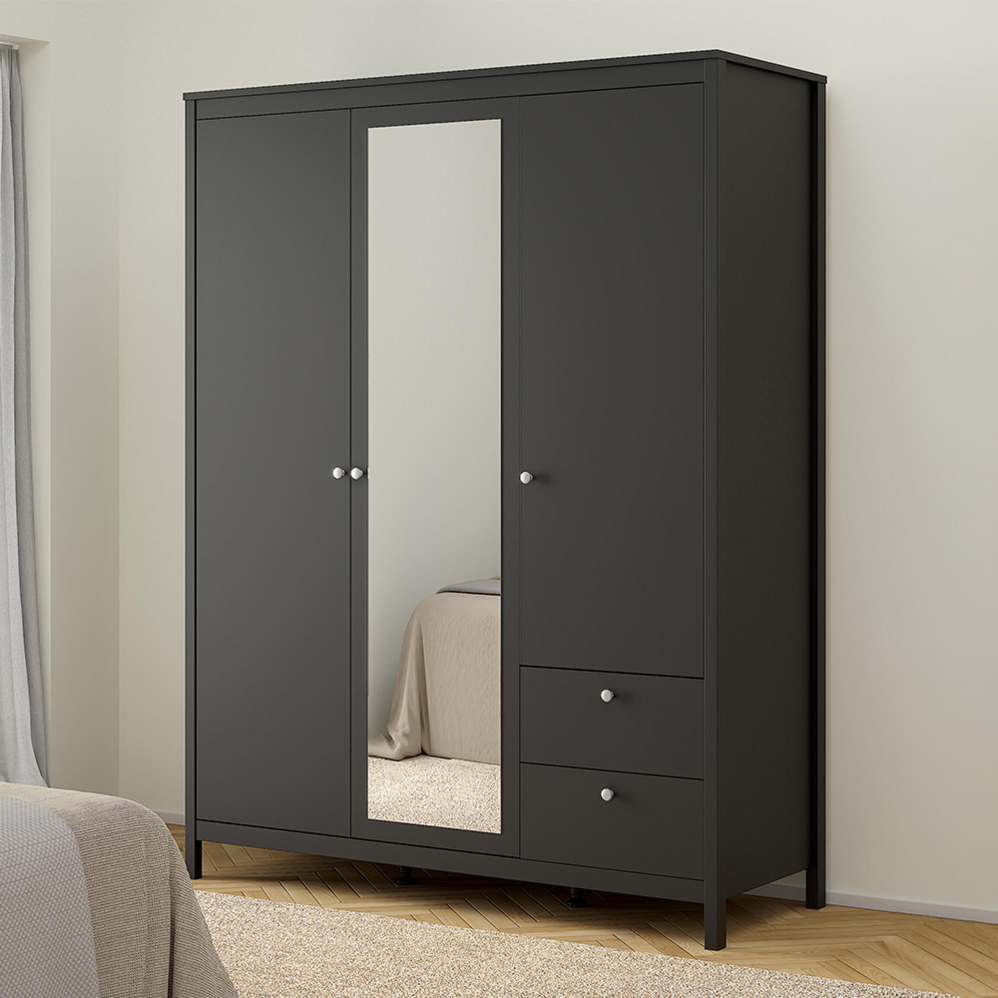 Madrid Wardrobe - 3 Door - 2 Drawer - Combi - Black