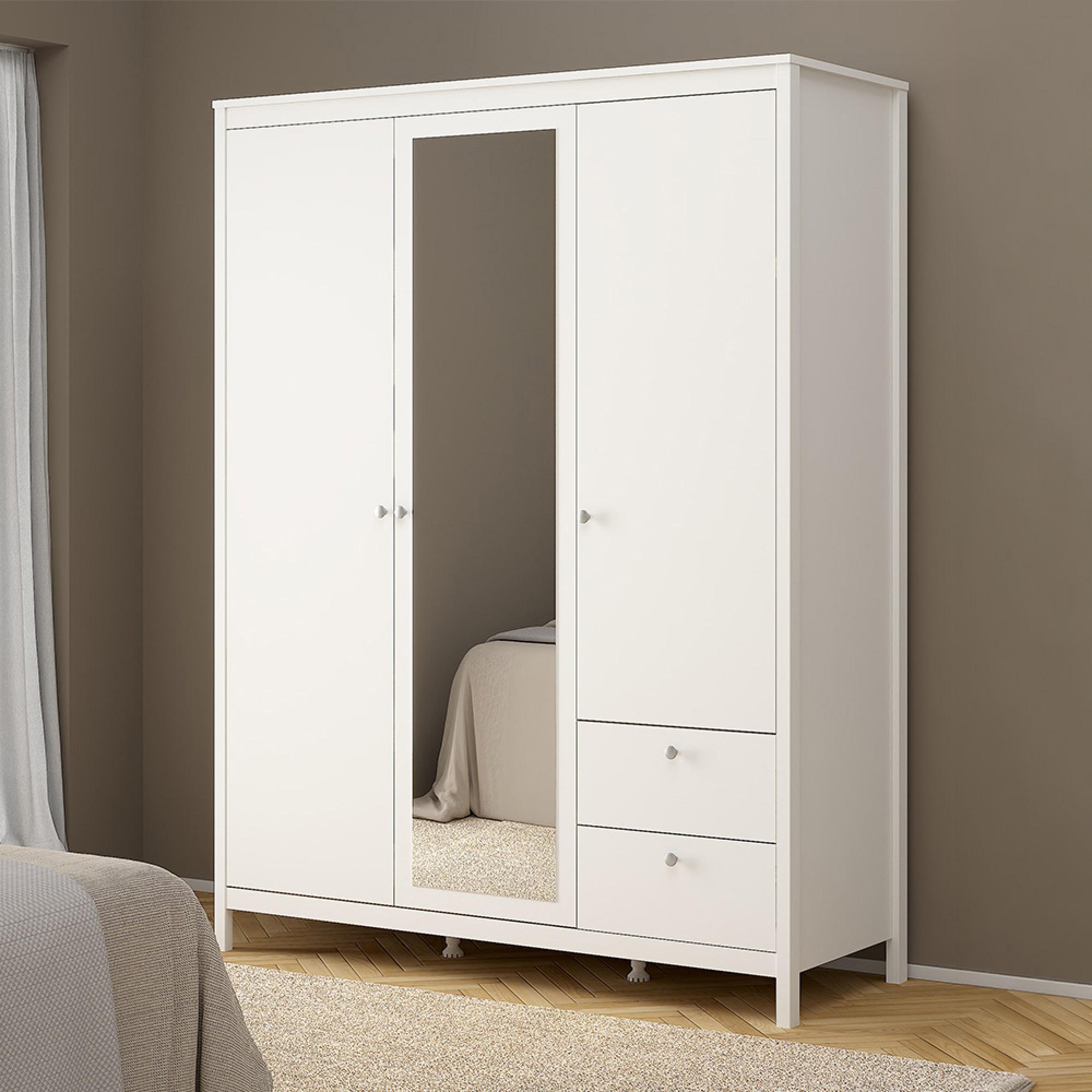 Madrid Wardrobe - 3 Door - 2 Drawer - Combi - White