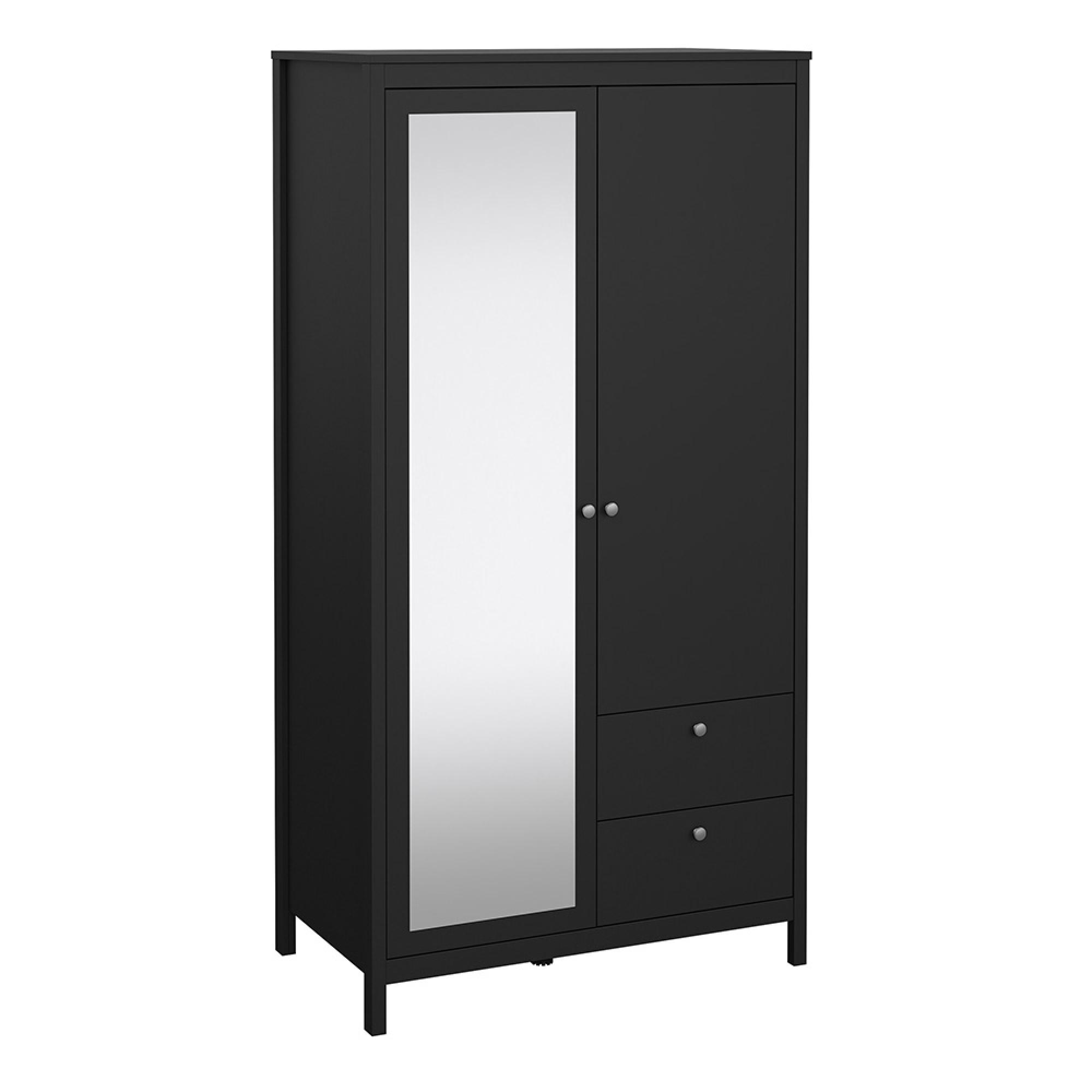 Madrid Wardrobe - 2 Door - 2 Drawer - Combi - Black