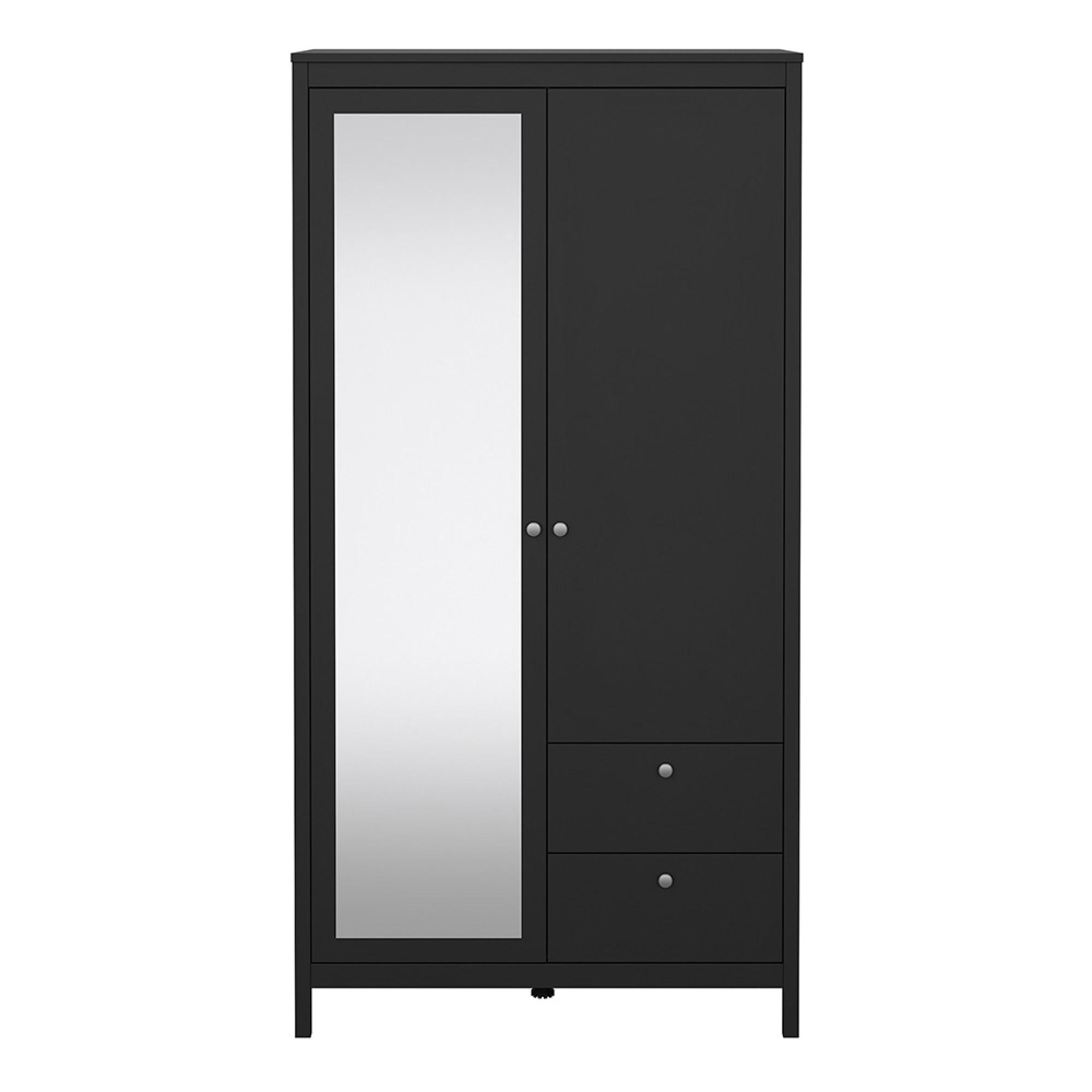 Madrid Wardrobe - 2 Door - 2 Drawer - Combi - Black