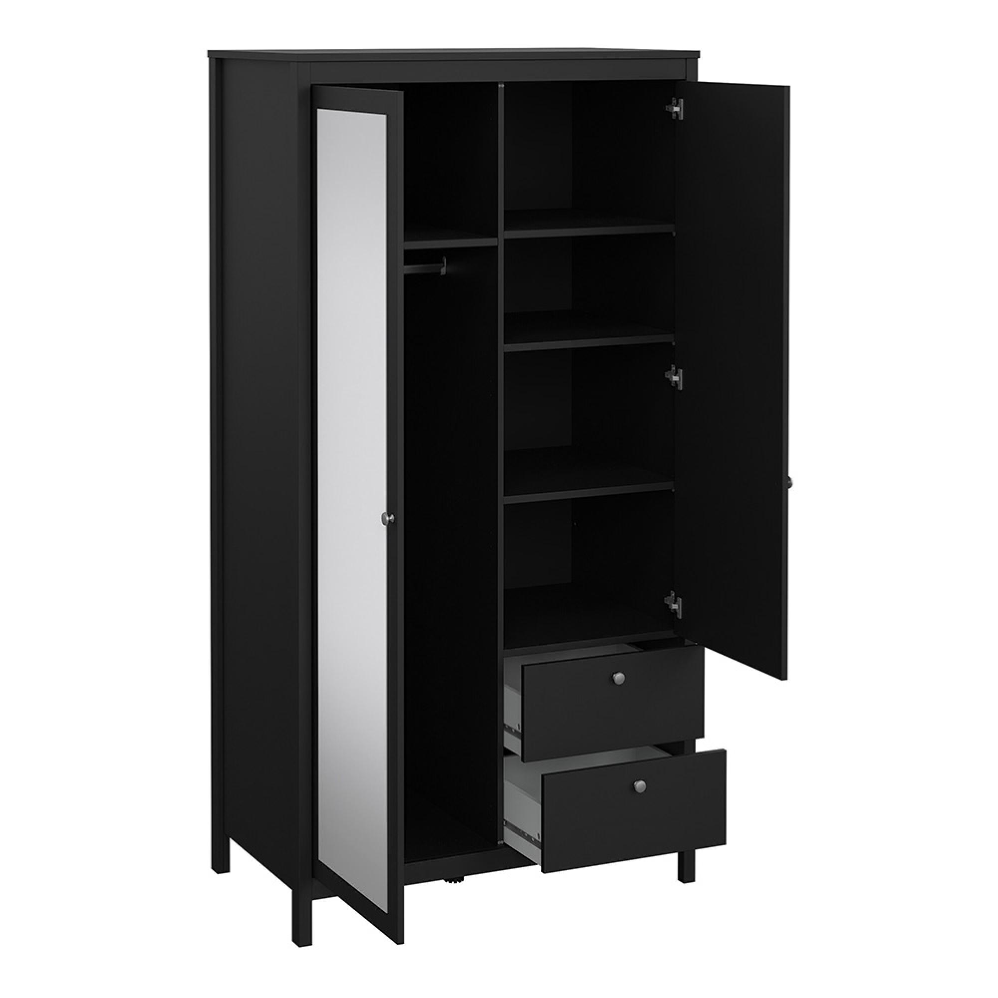 Madrid Wardrobe - 2 Door - 2 Drawer - Combi - Black