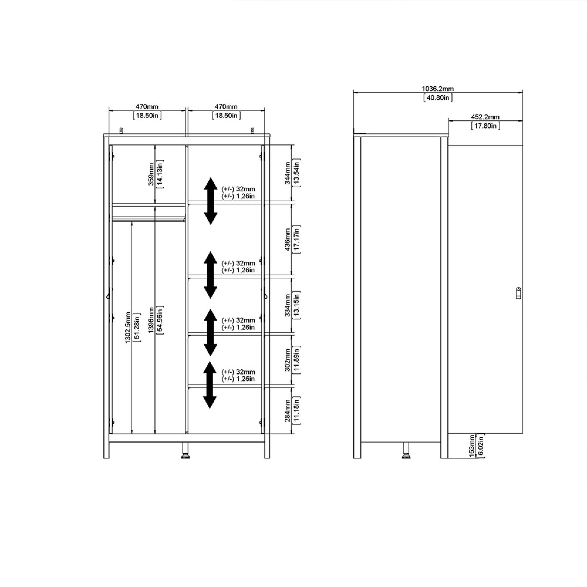Madrid Wardrobe - 2 Door - Jackson Hickory Oak