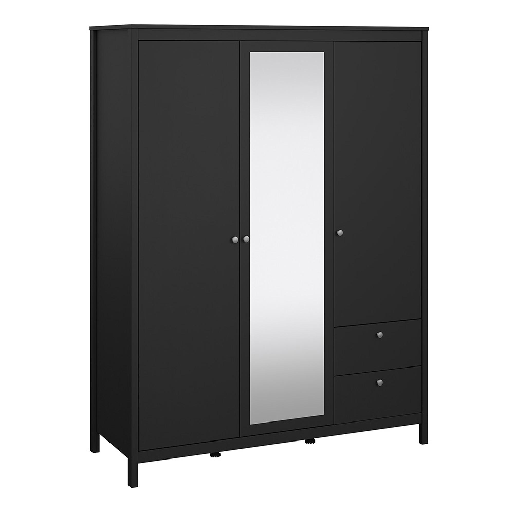 Madrid Wardrobe - 3 Door - 2 Drawer - Combi - Black