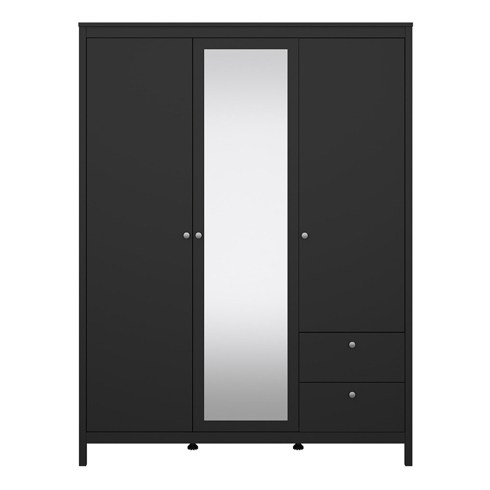 Madrid Wardrobe - 3 Door - 2 Drawer - Combi - Black