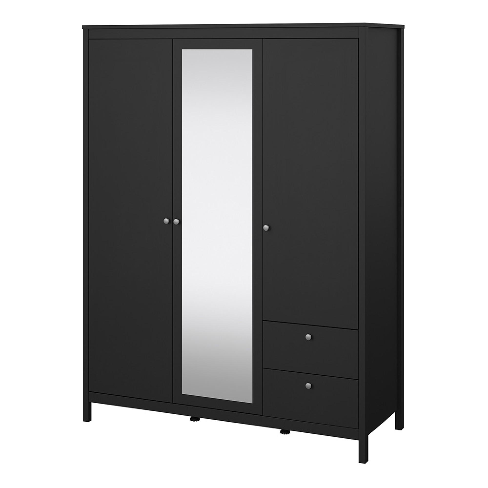 Madrid Wardrobe - 3 Door - 2 Drawer - Combi - Black