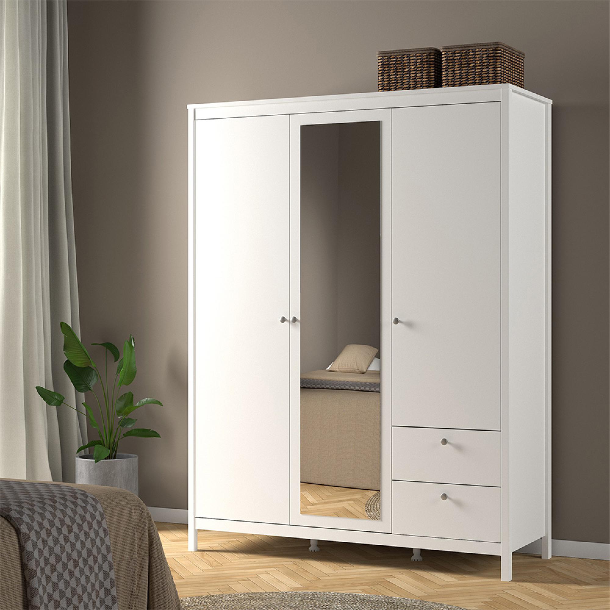 Madrid Wardrobe - 3 Door - 2 Drawer - Combi - White
