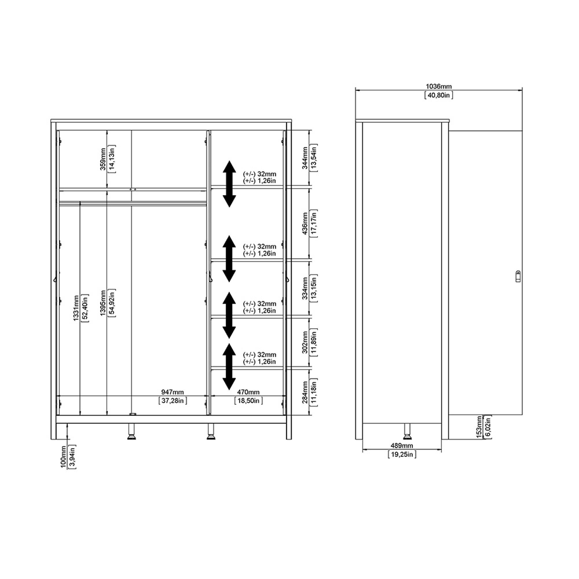 Madrid Wardrobe - 3 Door - Black