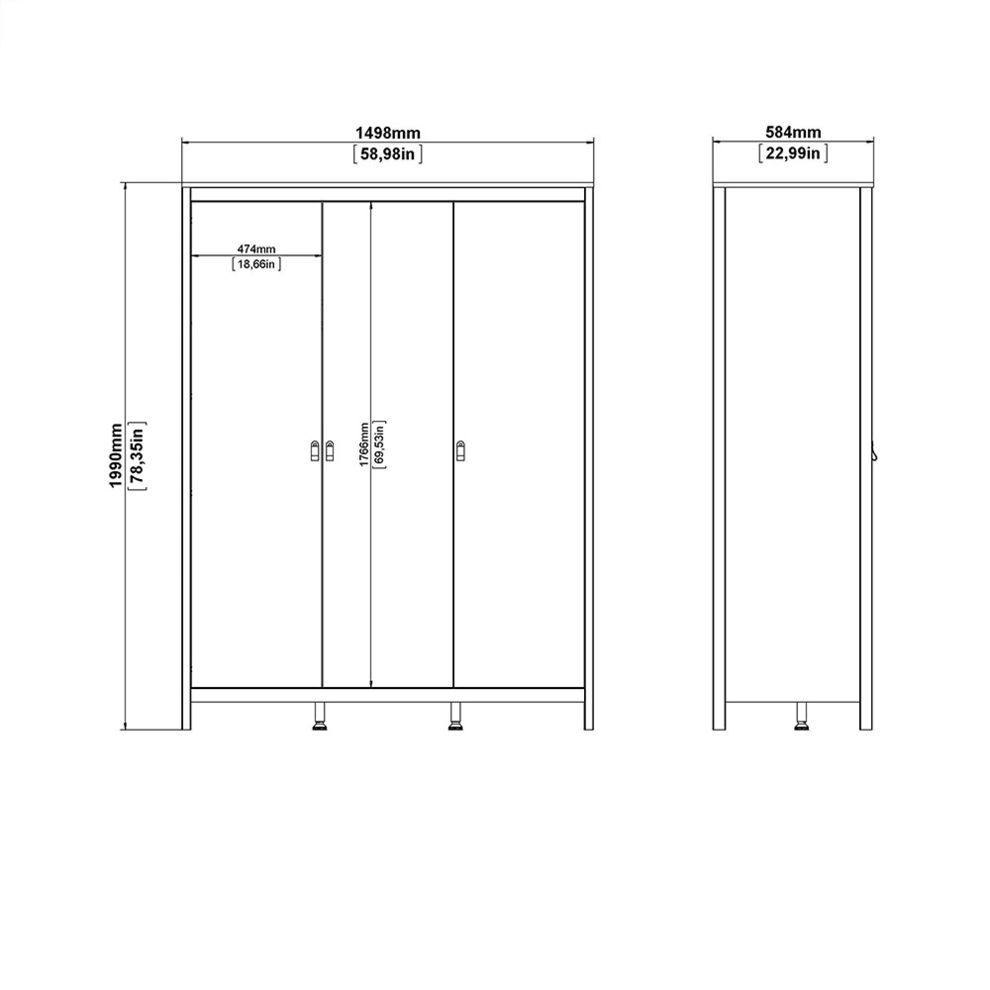 Madrid Wardrobe - 3 Door - White