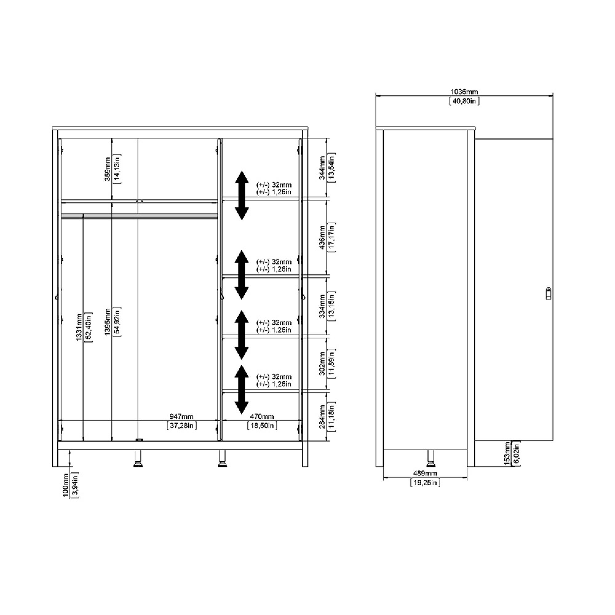 Madrid Wardrobe - 3 Door - White