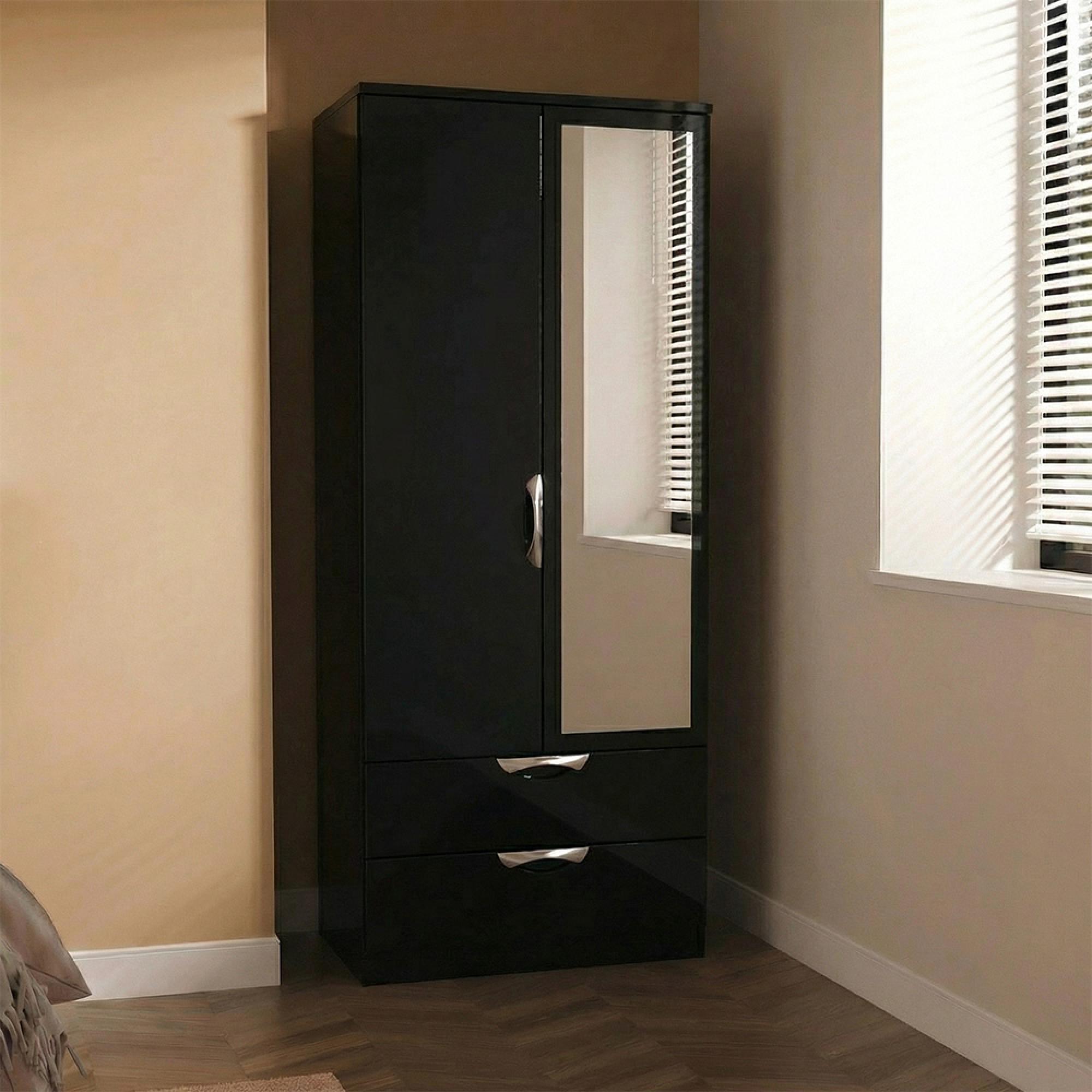 Camden Wardrobe - 2 Door - Combi with 1 Mirror - Black Gloss