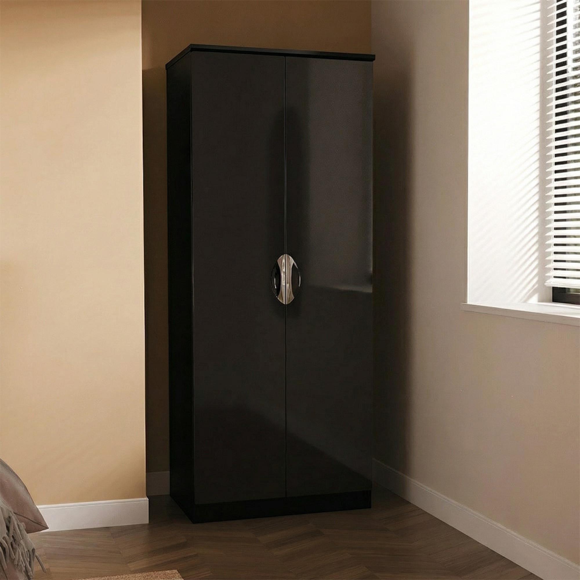 Camden Wardrobe - 2 Door - Plain - Black Gloss