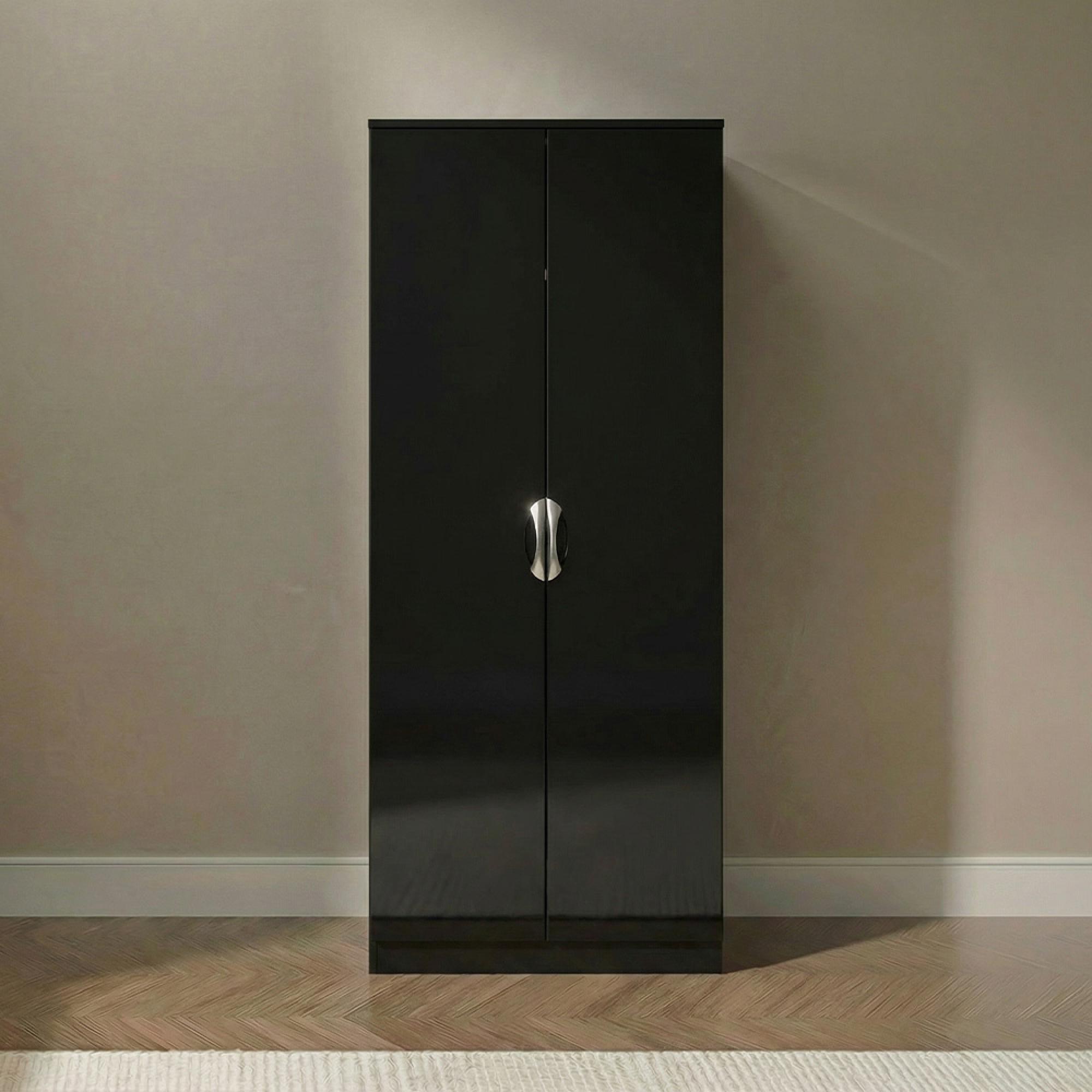 Camden Wardrobe - 2 Door - Plain Tall - Black Gloss