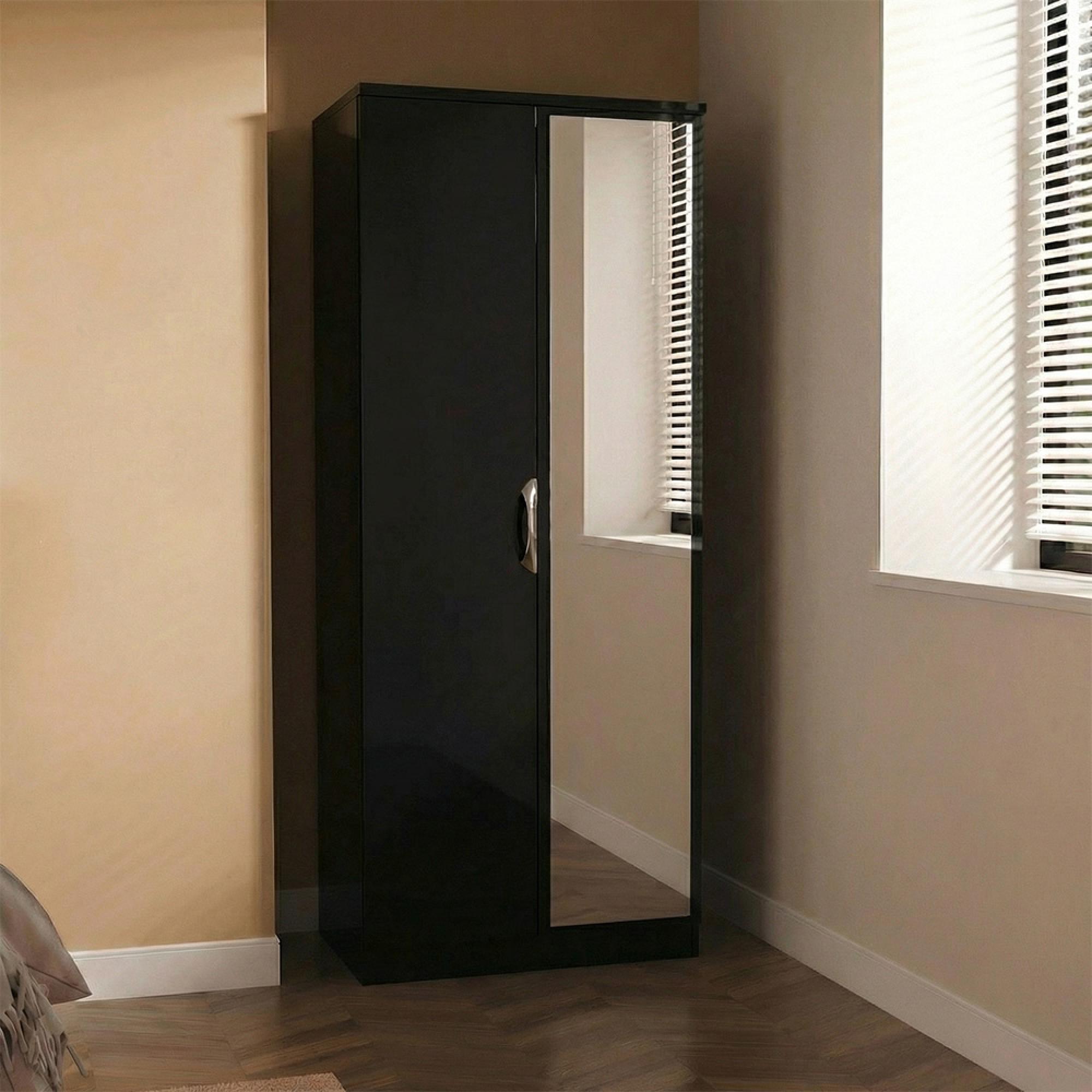 Camden Wardrobe - 2 Door with 1 Mirror - Black Gloss