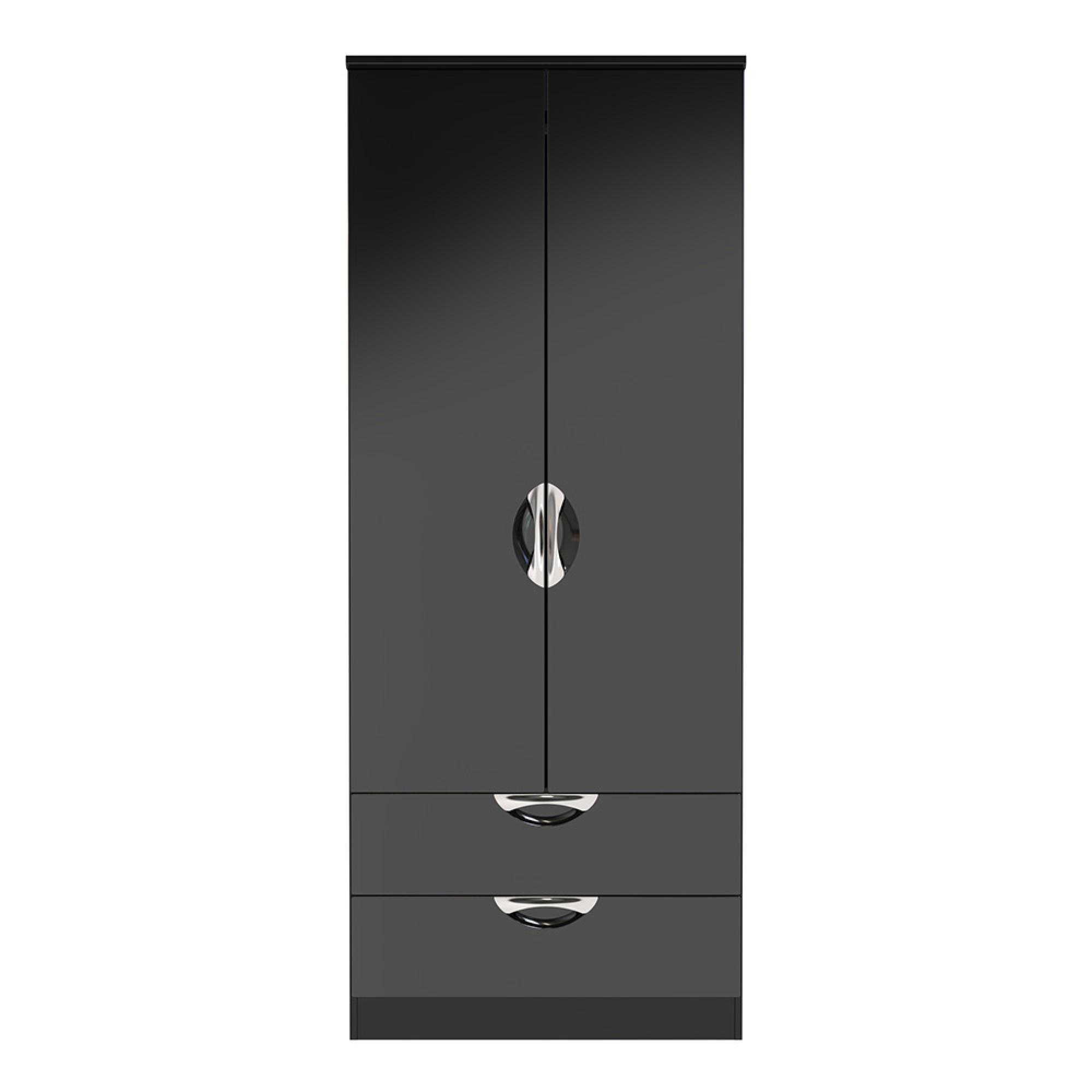 Camden Wardrobe - 2 Door - 2 Drawers - Double - Black Gloss