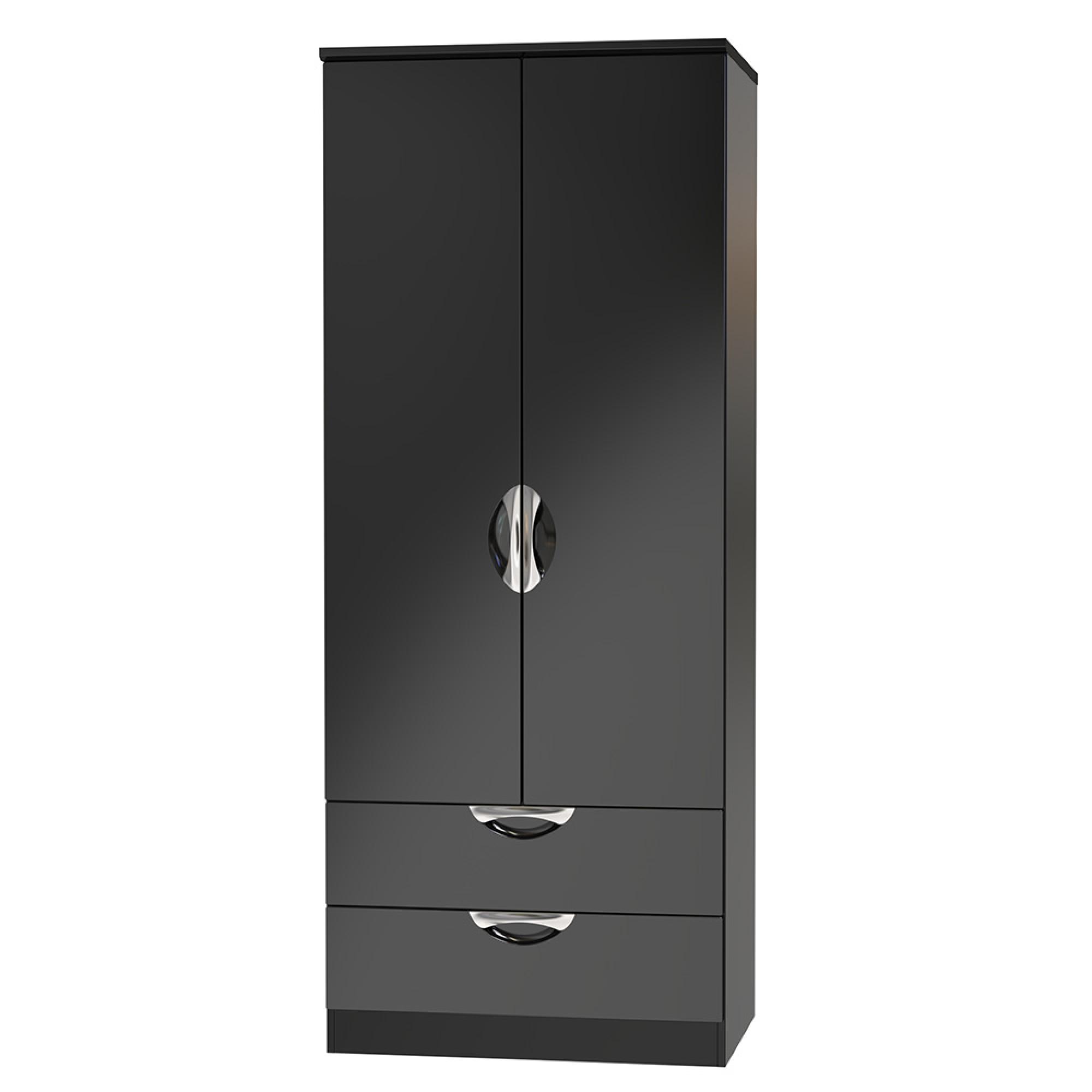 Camden Wardrobe - 2 Door - 2 Drawers - Double - Black Gloss