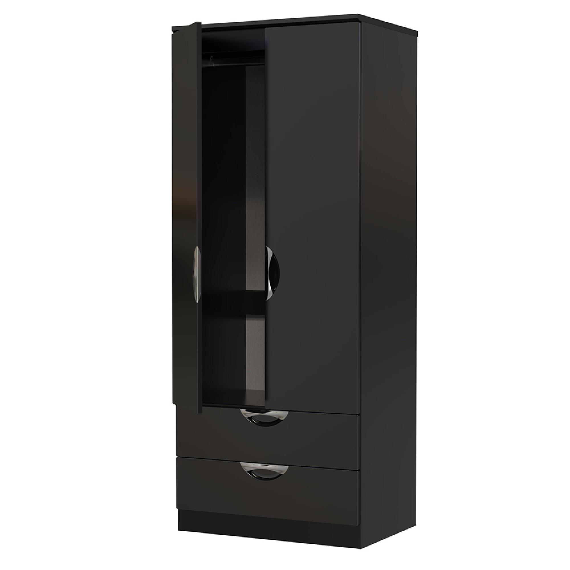 Camden Wardrobe - 2 Door - 2 Drawers - Double - Black Gloss
