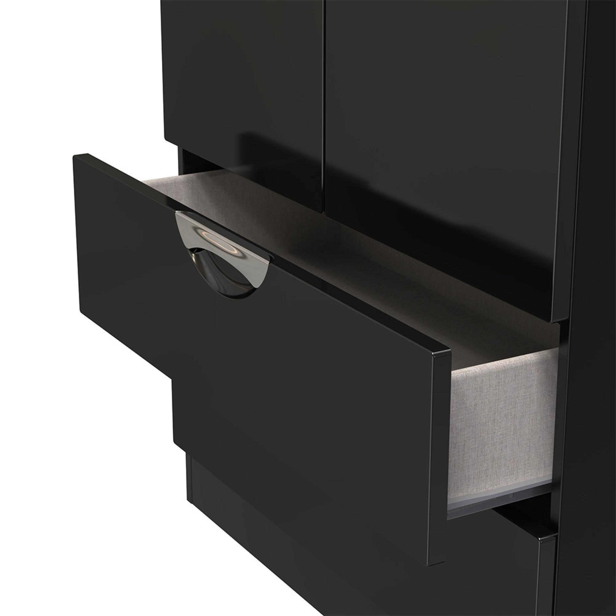 Camden Wardrobe - 2 Door - 2 Drawers - Double - Black Gloss