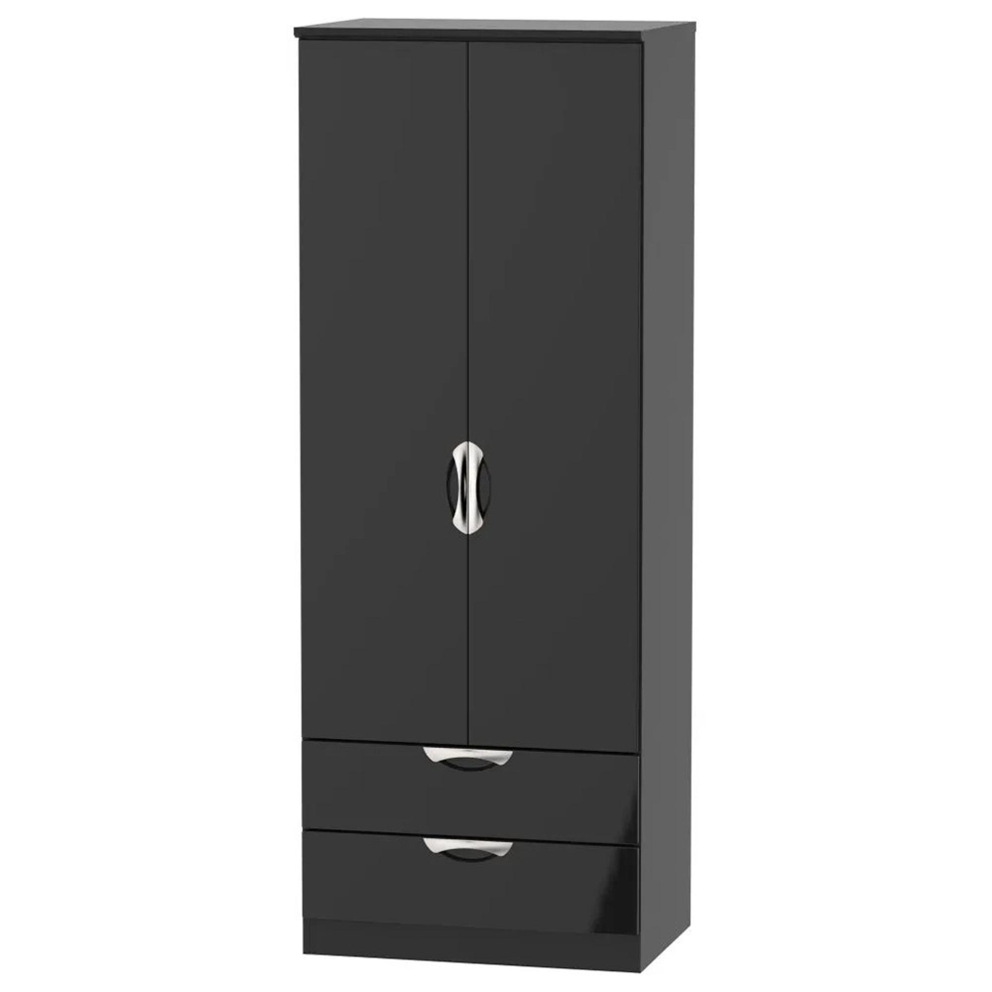 Camden Wardrobe - 2 Door - 2 Drawers - Tall - Black Gloss