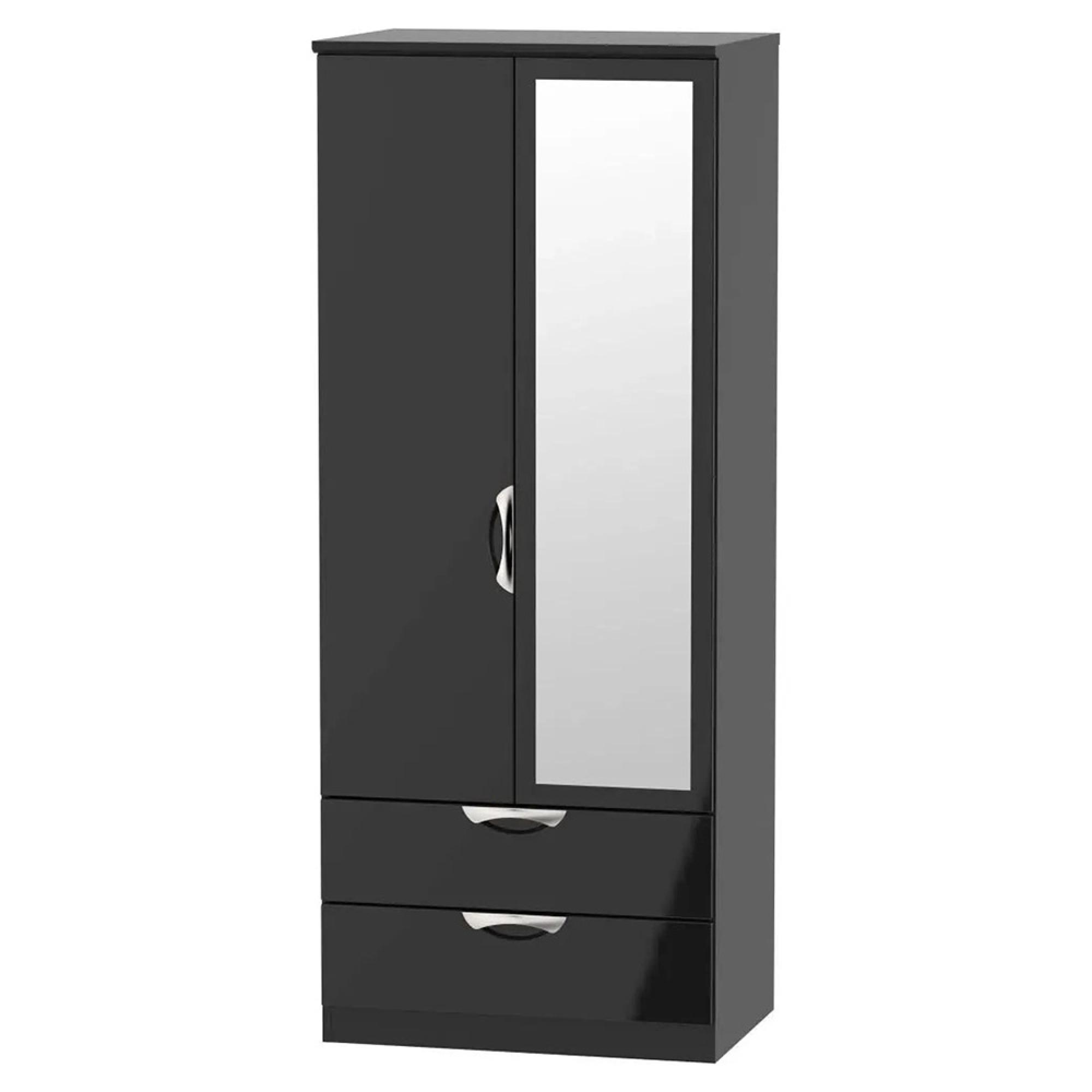 Camden Wardrobe - 2 Door - Combi with 1 Mirror - Black Gloss