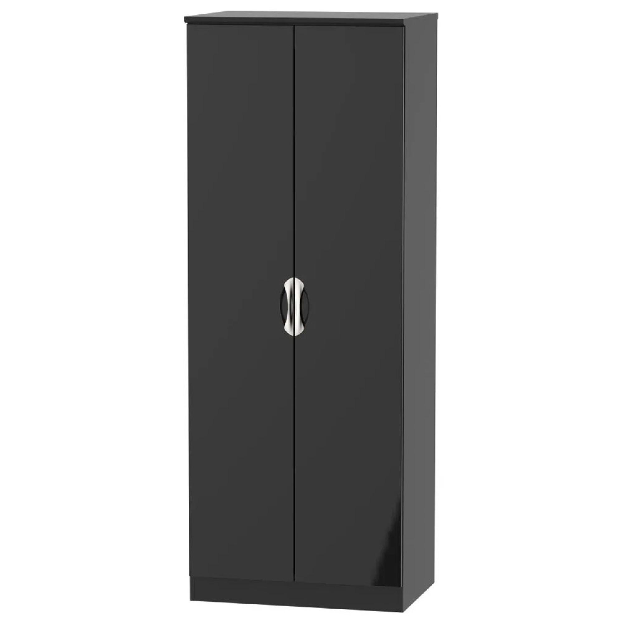 Camden Wardrobe - 2 Door - Plain Tall - Black Gloss