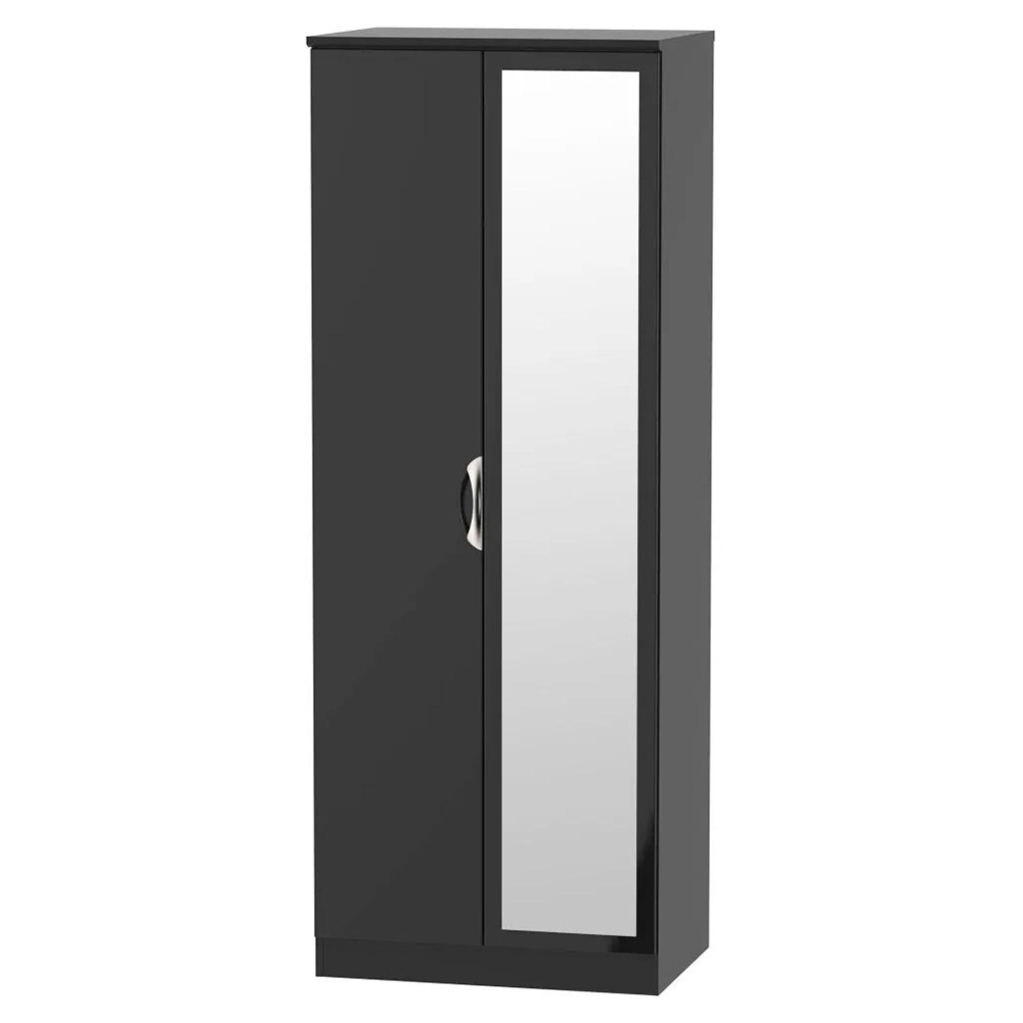 Camden Wardrobe - 2 Door - Tall with 1 Mirror - Black Gloss