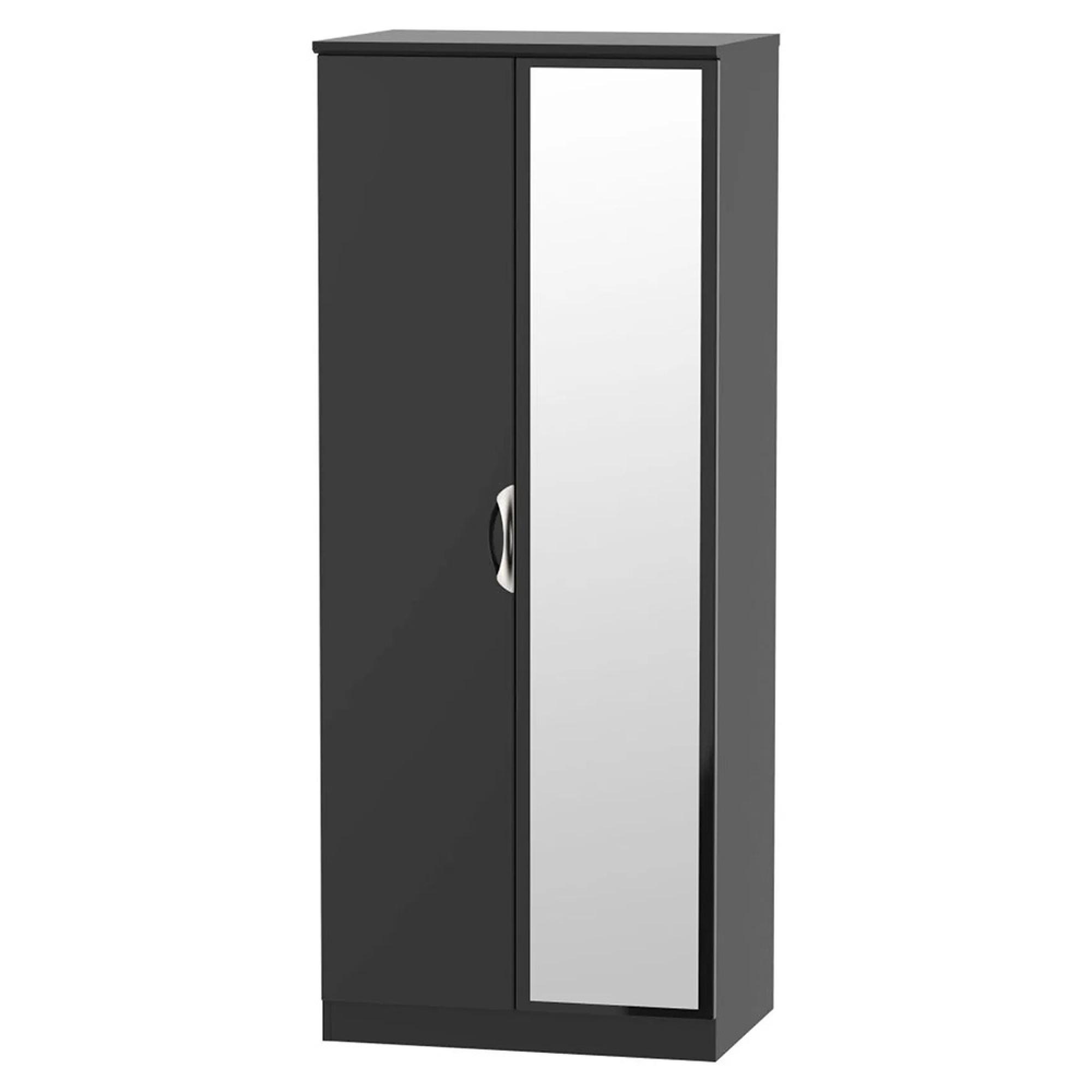 Camden Wardrobe - 2 Door with 1 Mirror - Black Gloss
