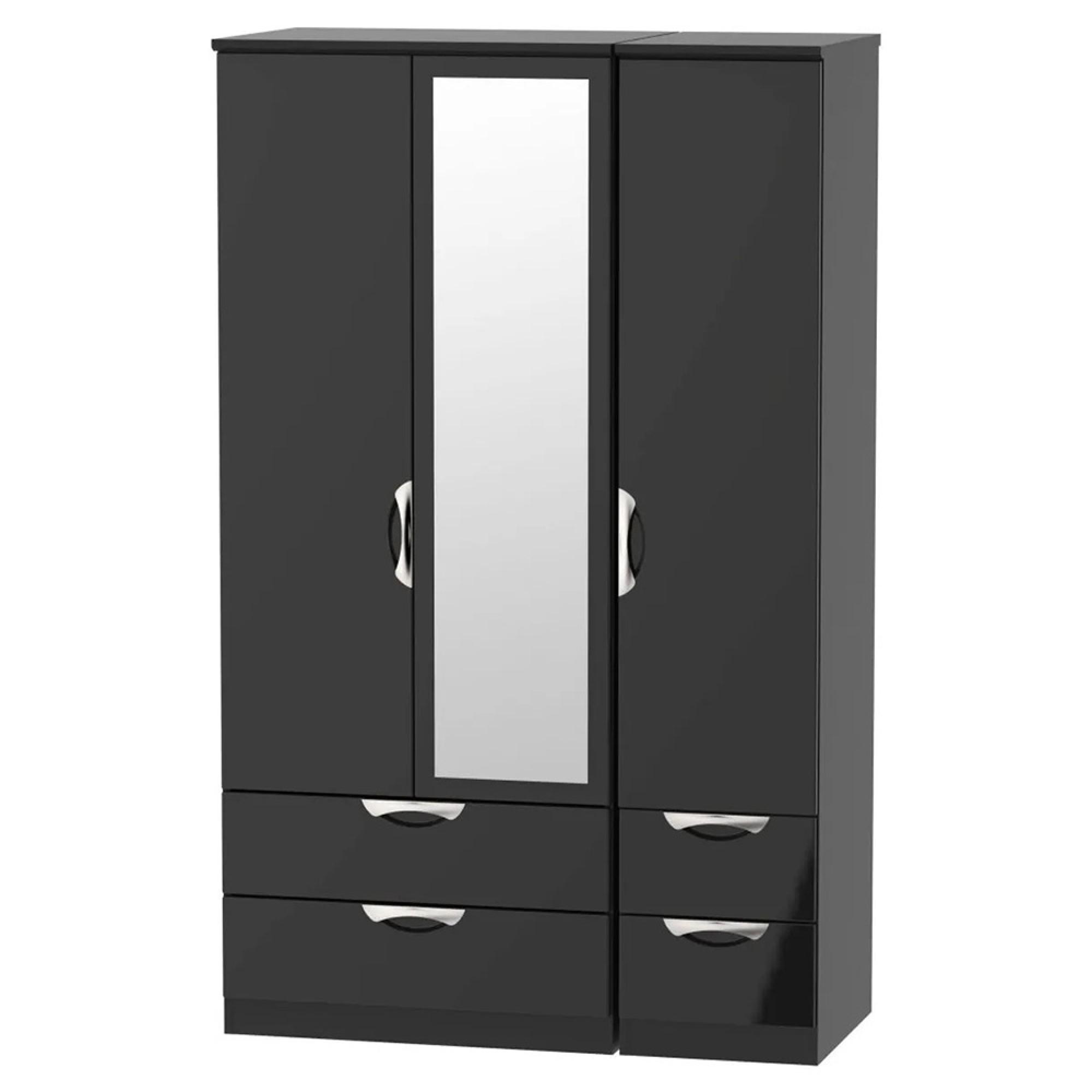 Camden Wardrobe - 3 Door - Combi with 1 Mirror - Black Gloss