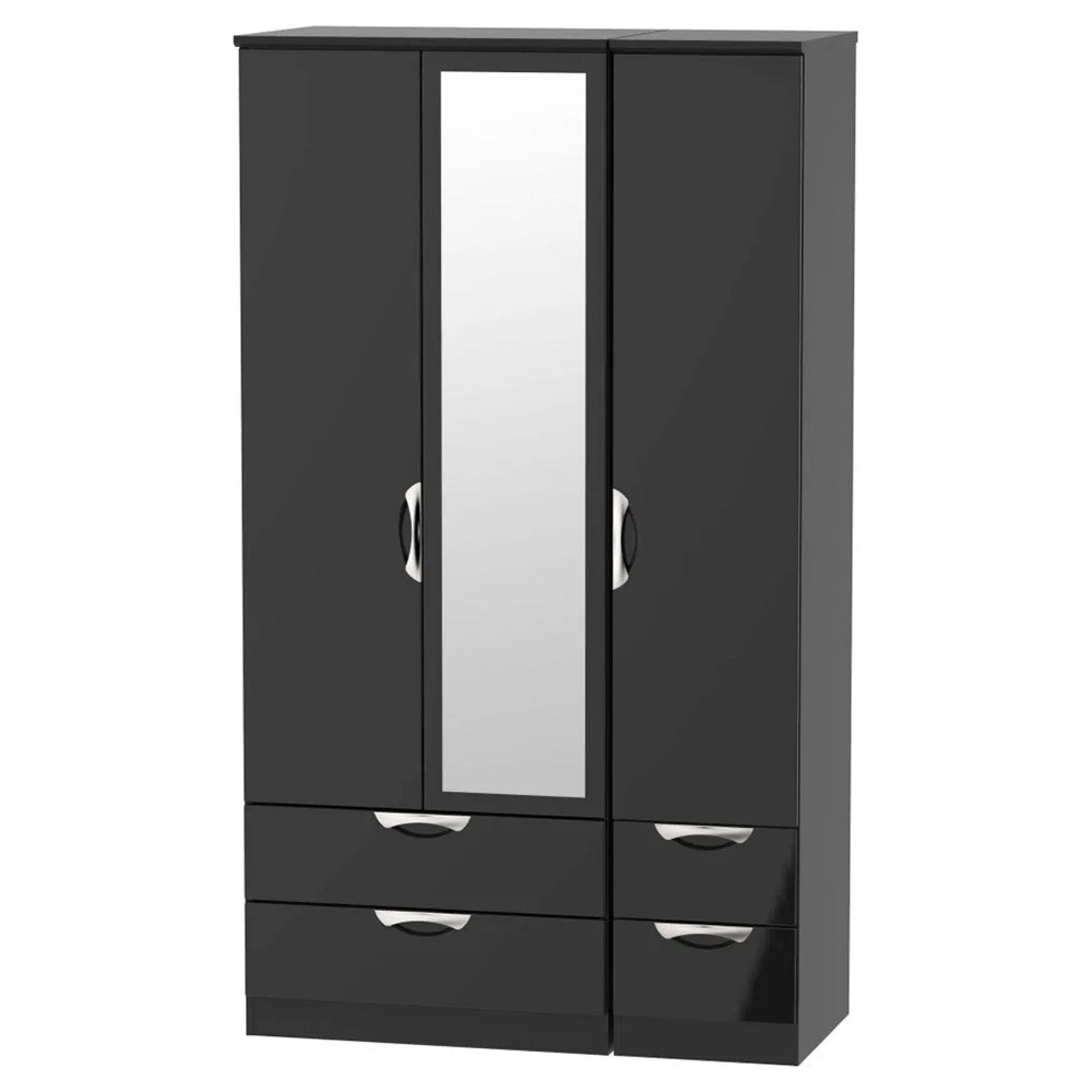 Camden Wardrobe - 3 Door - Tall Combi with 1 Mirror - Black Gloss