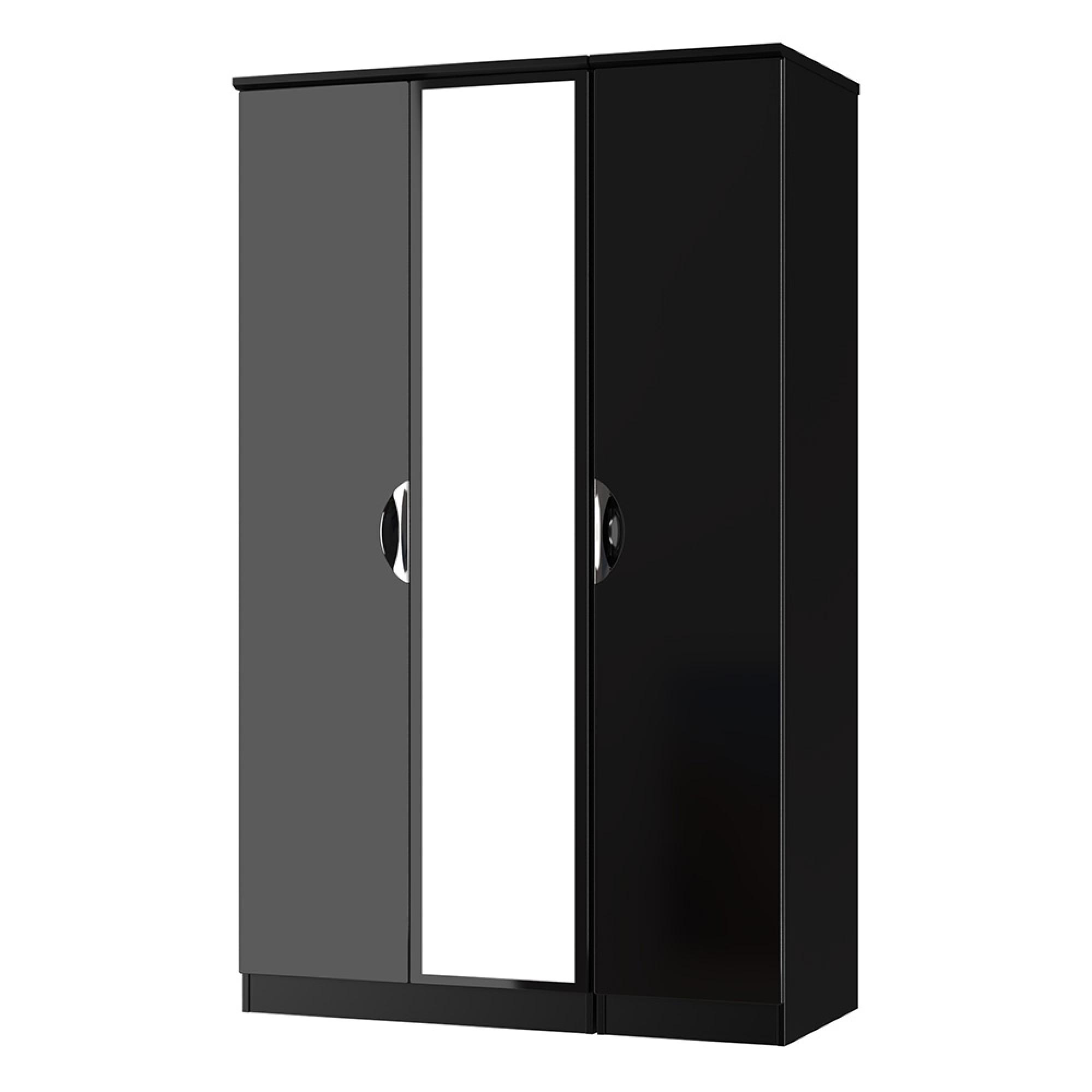 Camden Wardrobe - 3 Door - Triple with 1 Mirror - Black Gloss