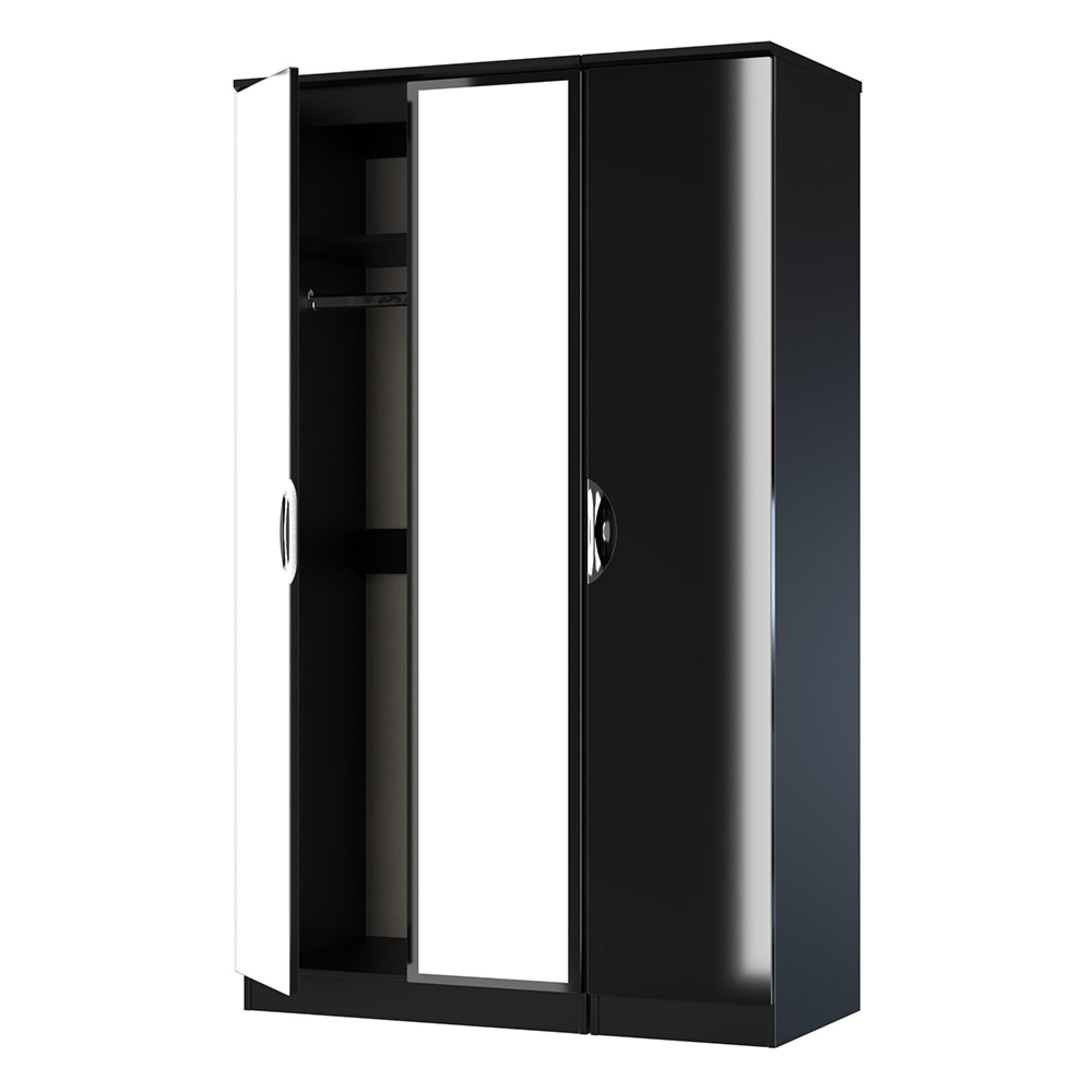 Camden Wardrobe - 3 Door - Triple with 1 Mirror - Black Gloss
