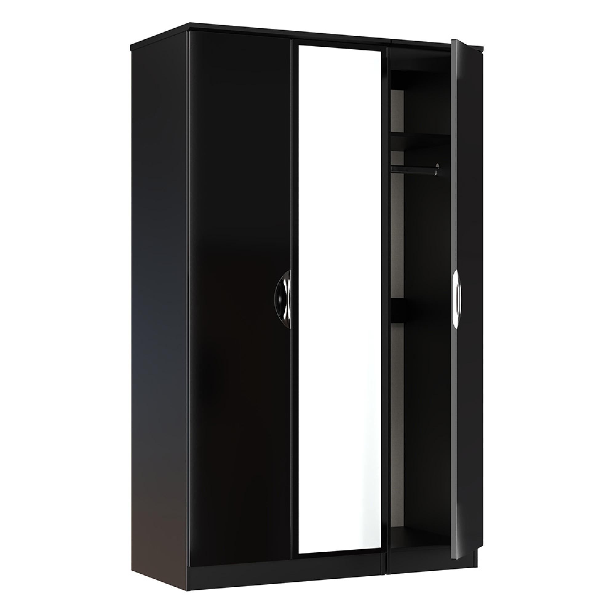Camden Wardrobe - 3 Door - Triple with 1 Mirror - Black Gloss