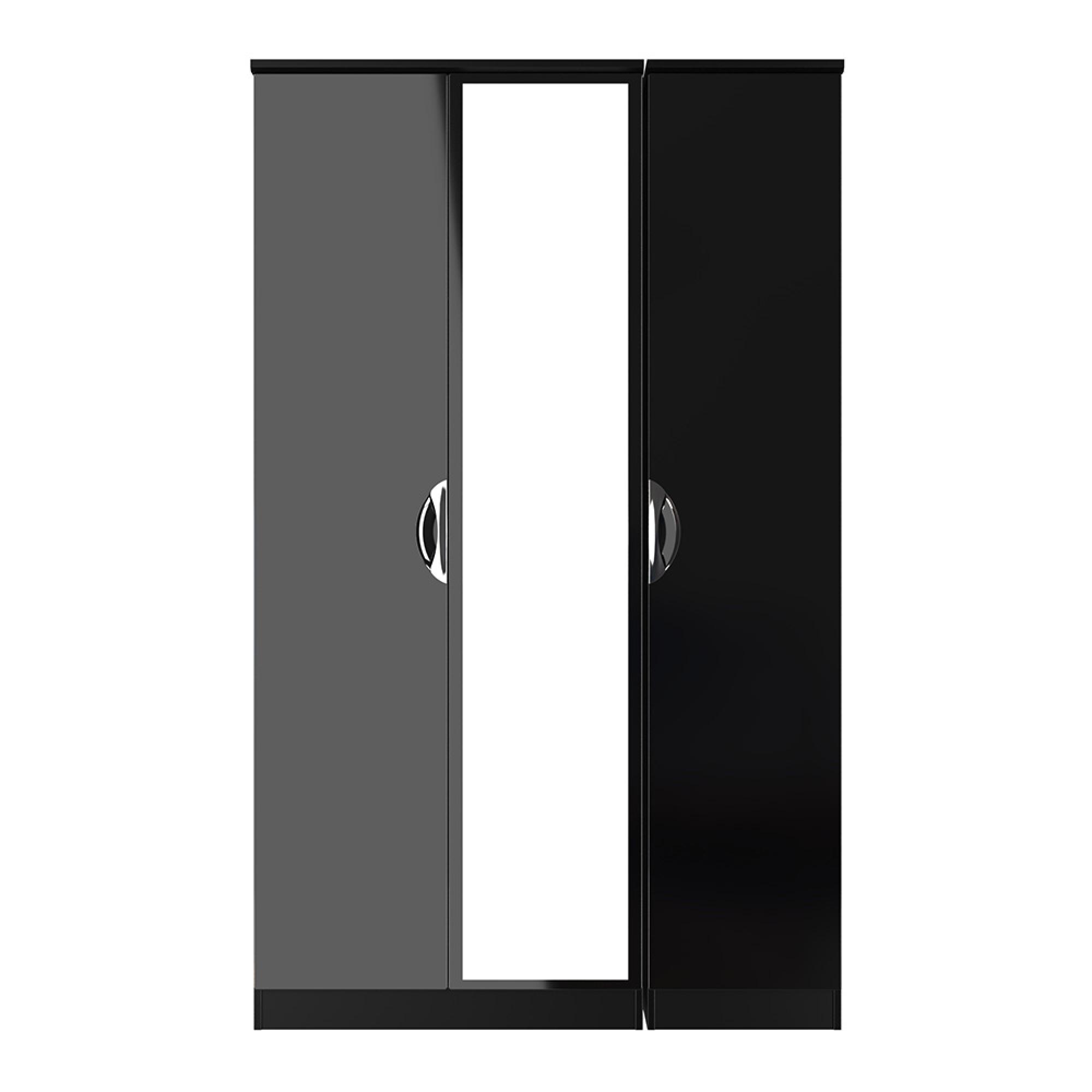 Camden Wardrobe - 3 Door - Triple with 1 Mirror - Black Gloss
