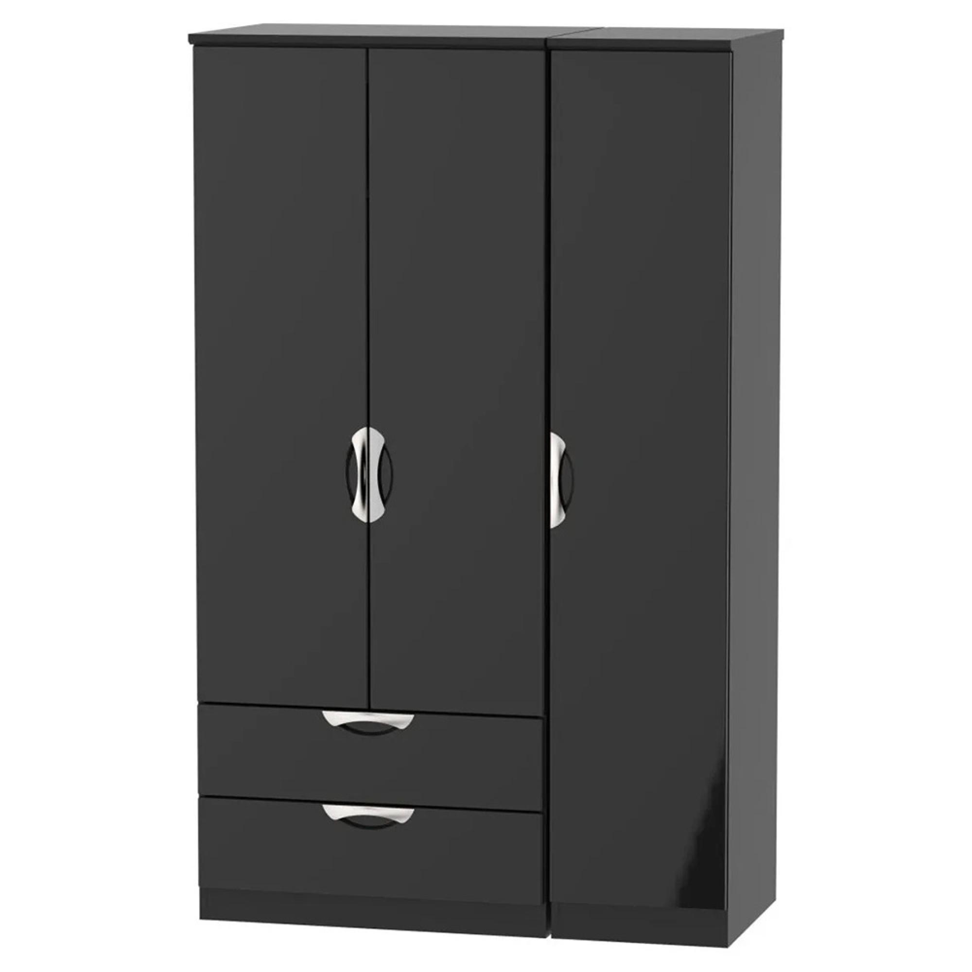 Camden Wardrobe - 3 Door - Triple with LHF 2 Drawers - Black Gloss