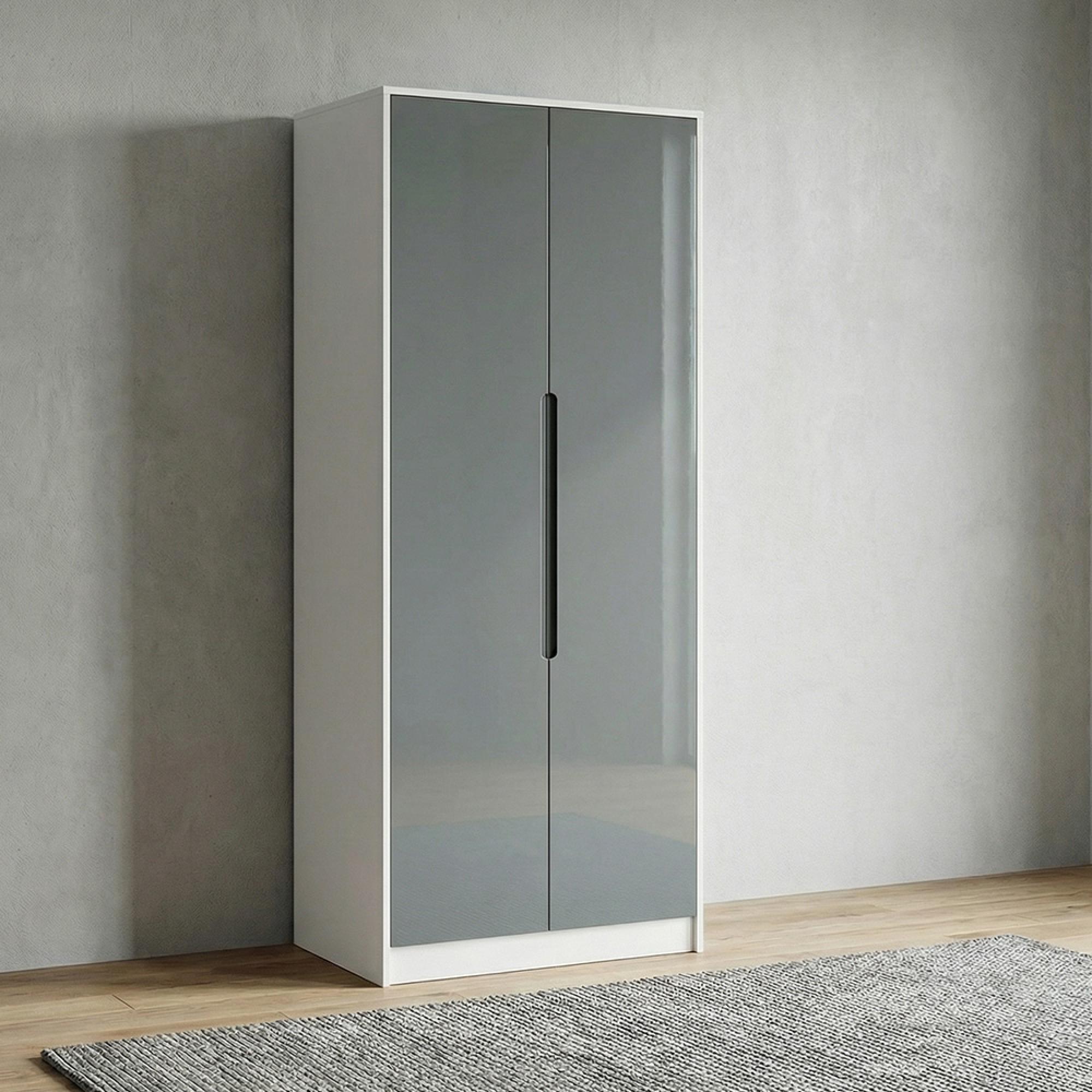 Monaco Wardrobe - 2 Door - Plain - Tall - Grey Gloss and White