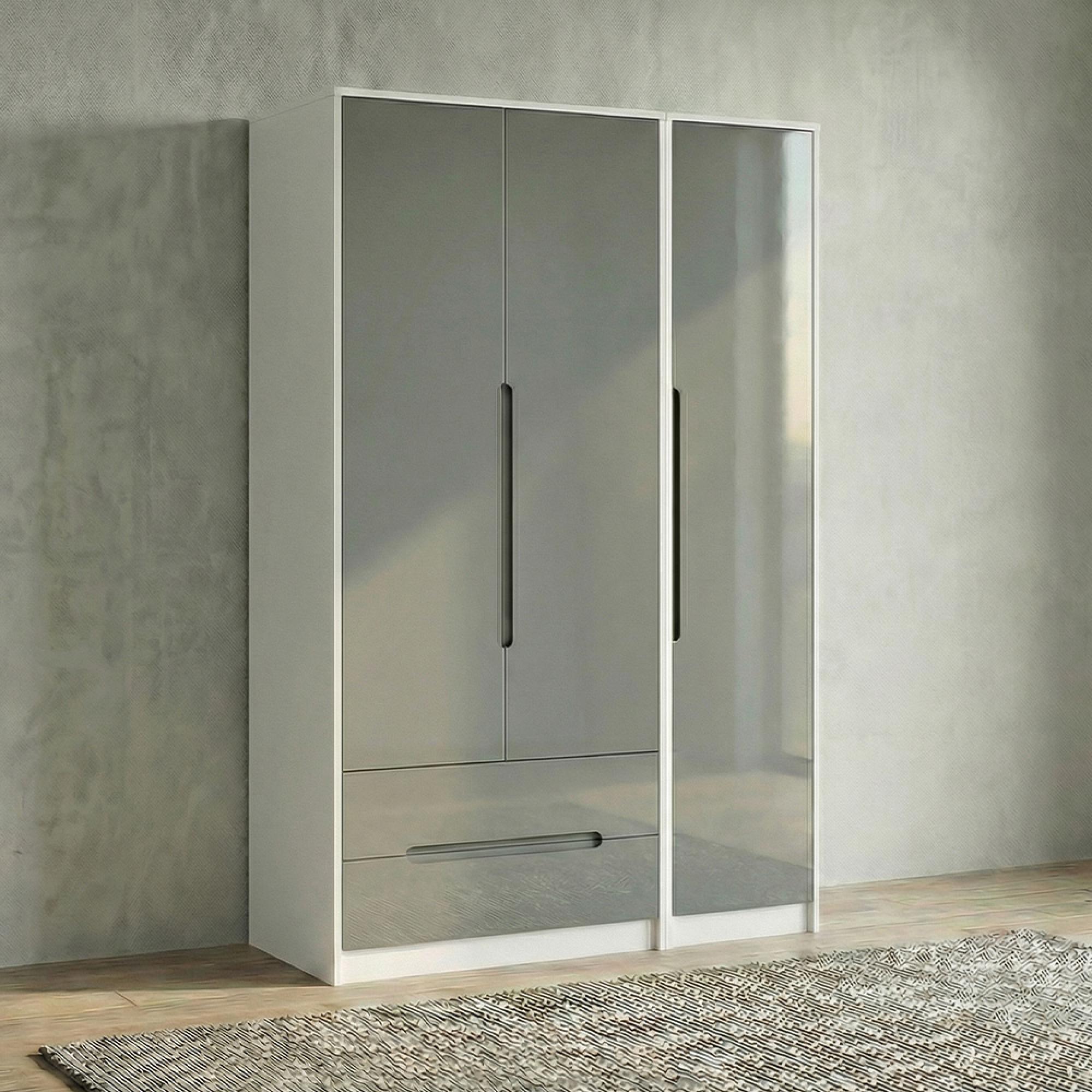Monaco Wardrobe - 3 Door - LHF 2 Drawer - Tall - Triple - Grey Gloss and White