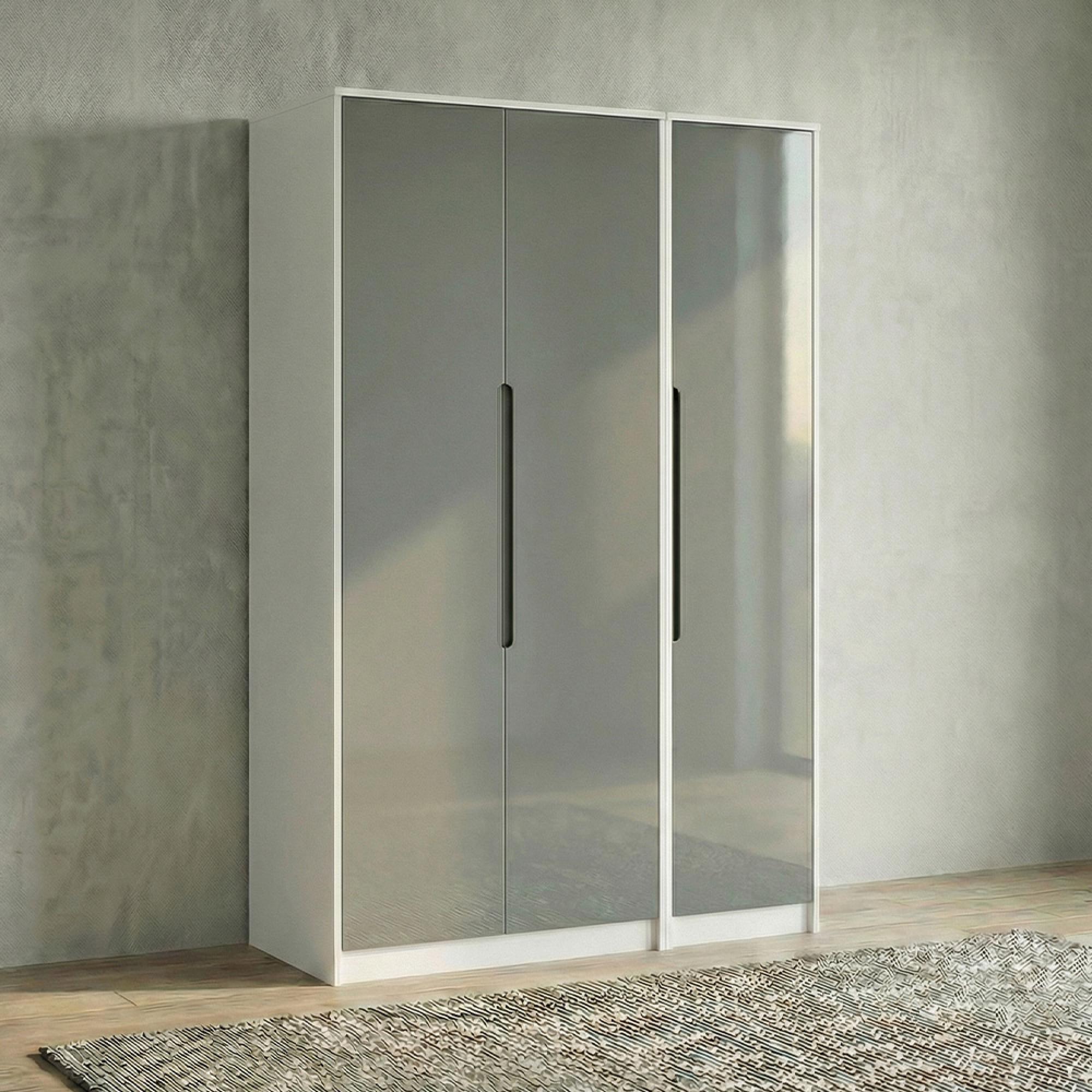 Monaco Wardrobe - 3 Door - Tall - Triple - Grey Gloss and White