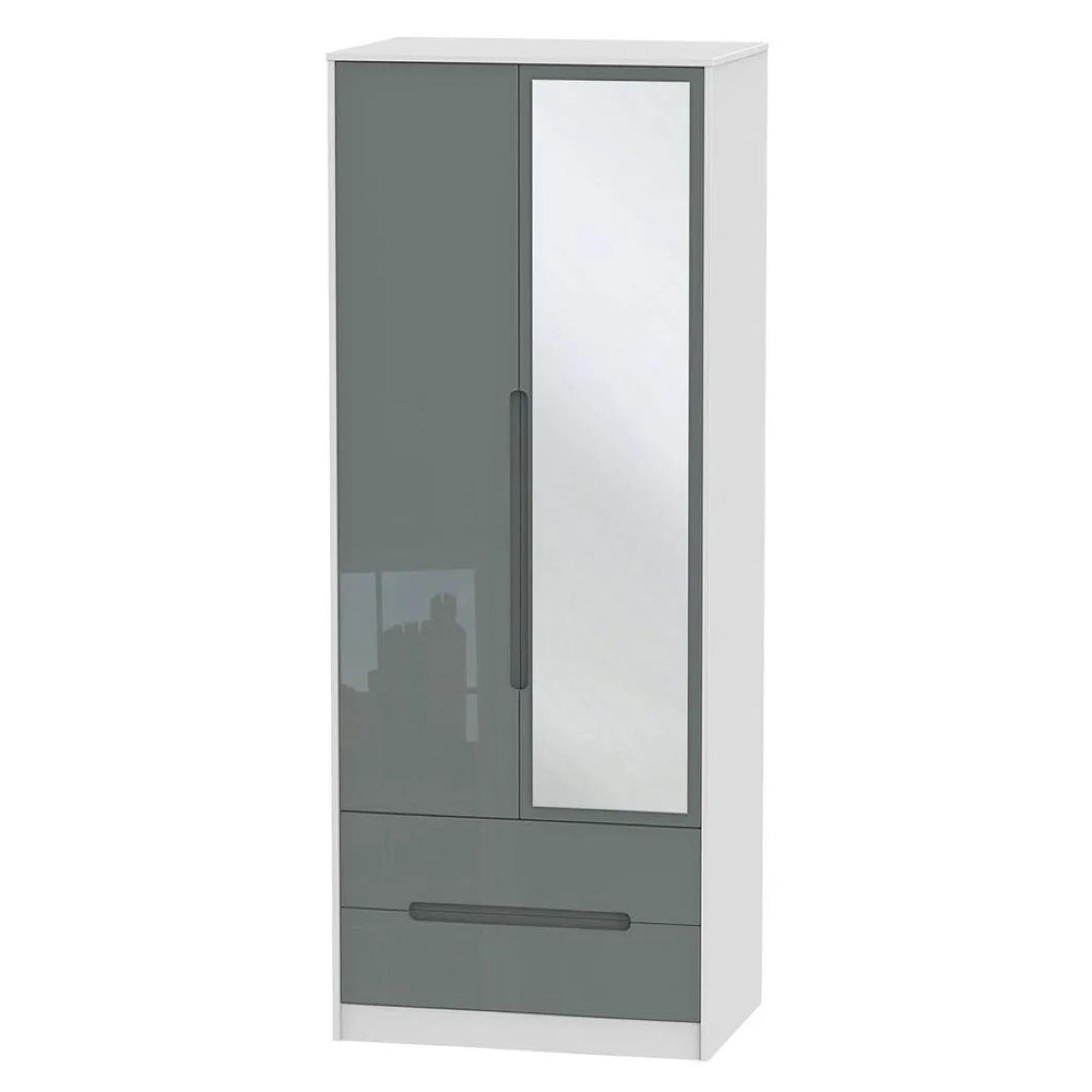 Monaco Wardrobe - 2 Door - 1 Mirror - Tall - Combi - Grey Gloss and White