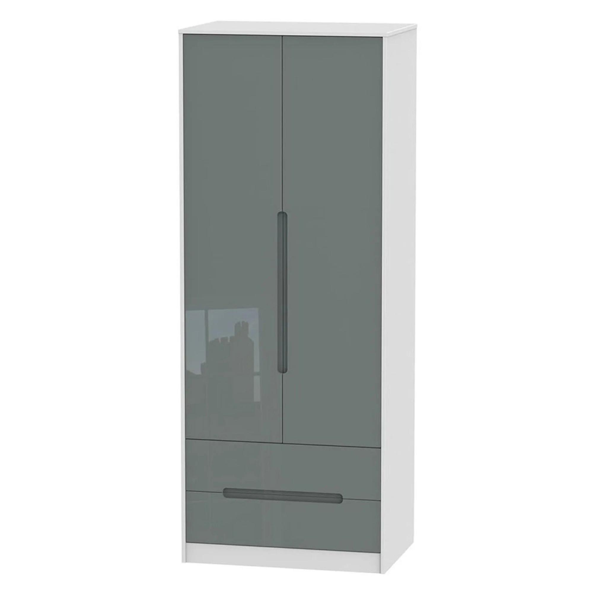 Monaco Wardrobe - 2 Door - 2 Drawer - Tall - Grey Gloss and White
