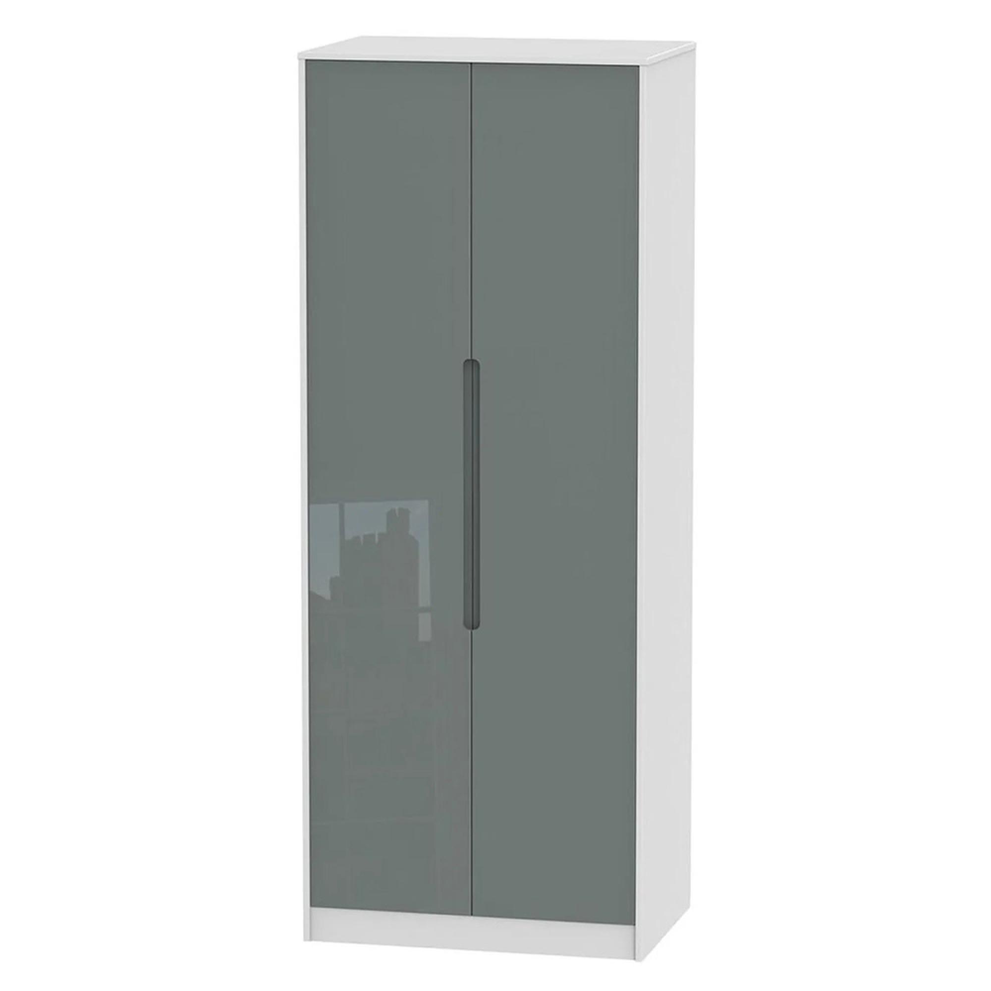 Monaco Wardrobe - 2 Door - Plain - Tall - Grey Gloss and White