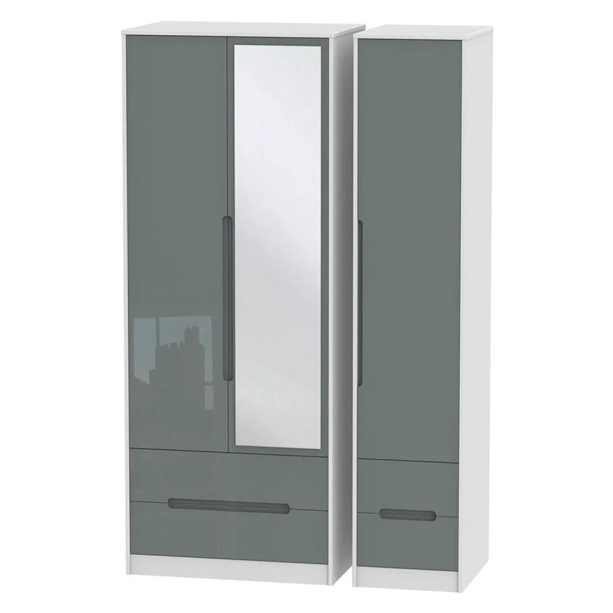 Monaco Wardrobe - 3 Door - 1 Mirror - Tall - Combi - Grey Gloss and White
