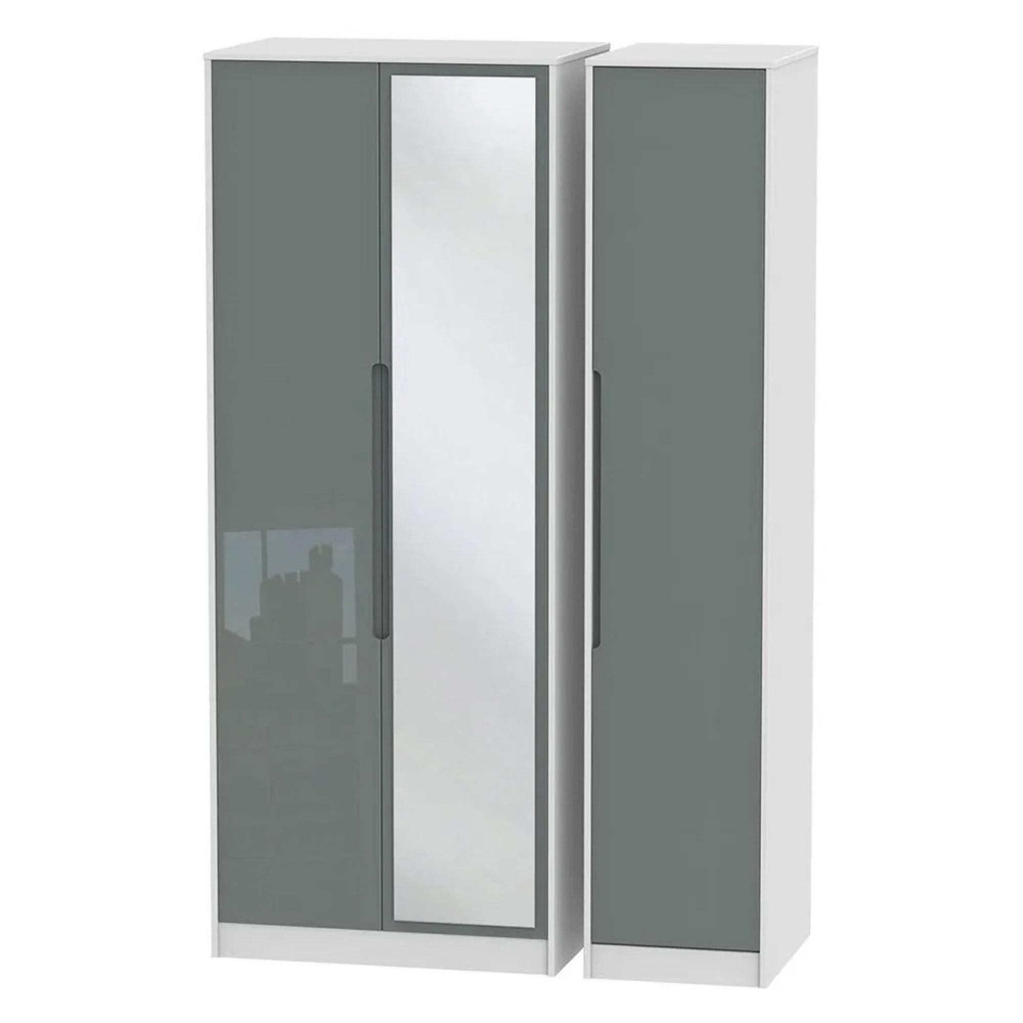 Monaco Wardrobe - 3 Door - 1 Mirror - Tall - Triple - Grey Gloss and White