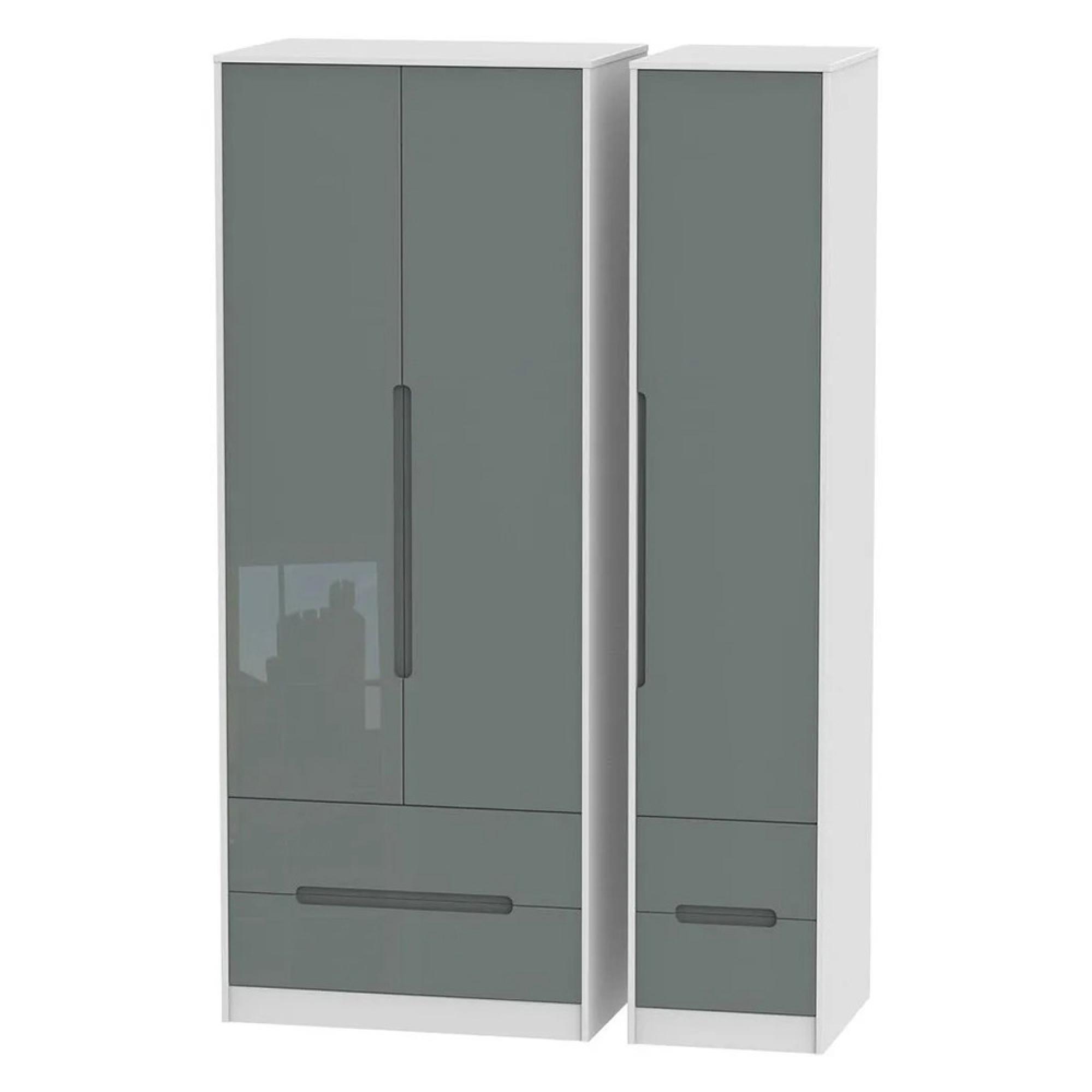 Monaco Wardrobe - 3 Door - 4 Drawer - Tall - Triple - Grey Gloss and White