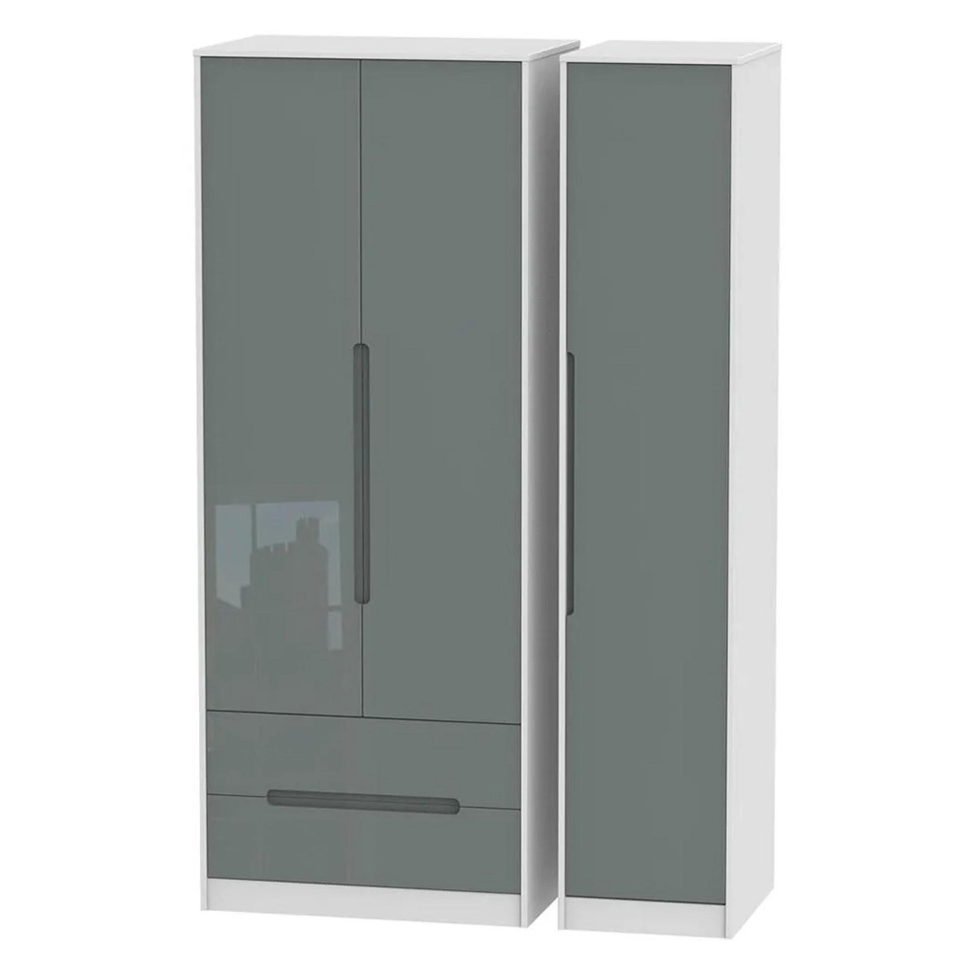 Monaco Wardrobe - 3 Door - LHF 2 Drawer - Tall - Triple - Grey Gloss and White