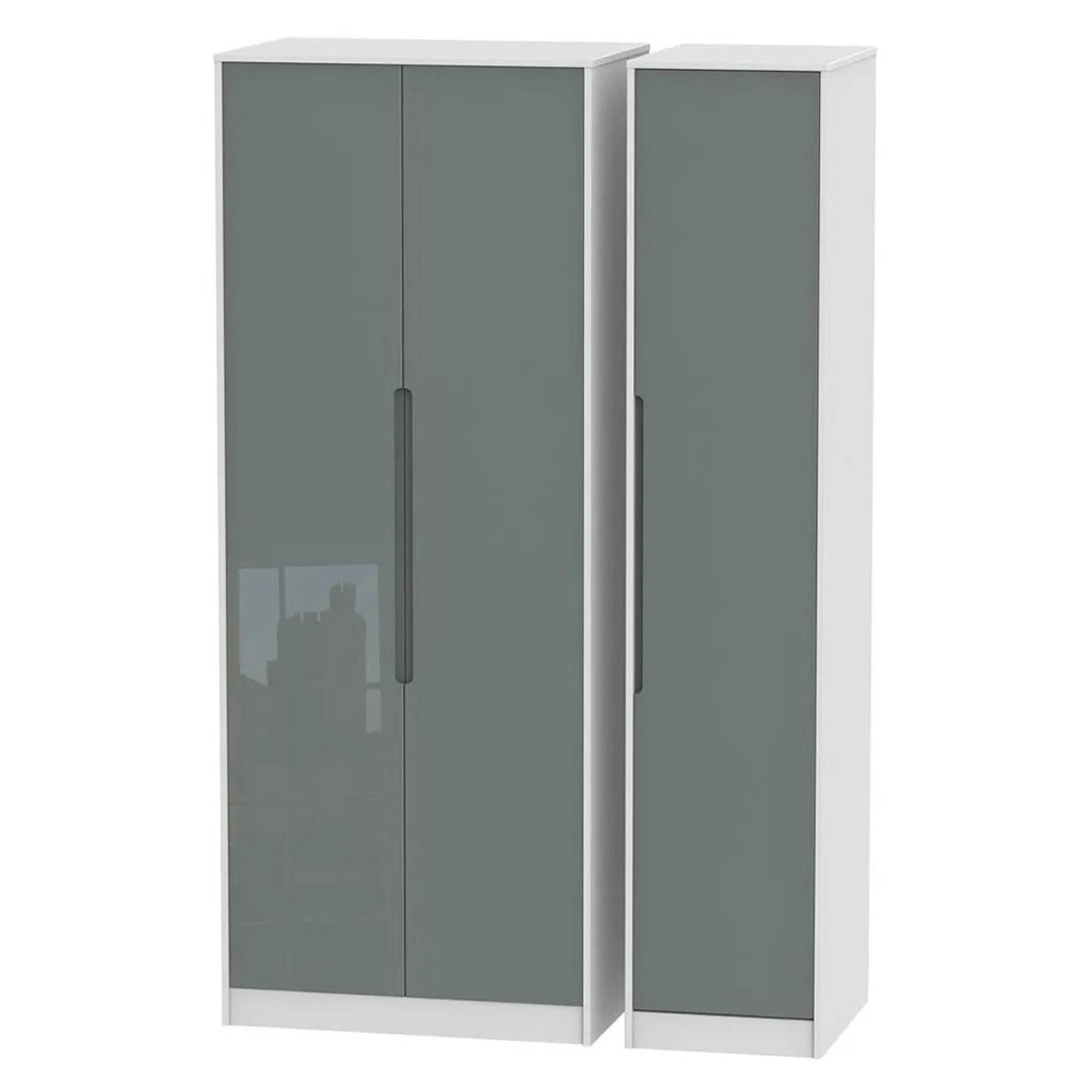 Monaco Wardrobe - 3 Door - Tall - Triple - Grey Gloss and White
