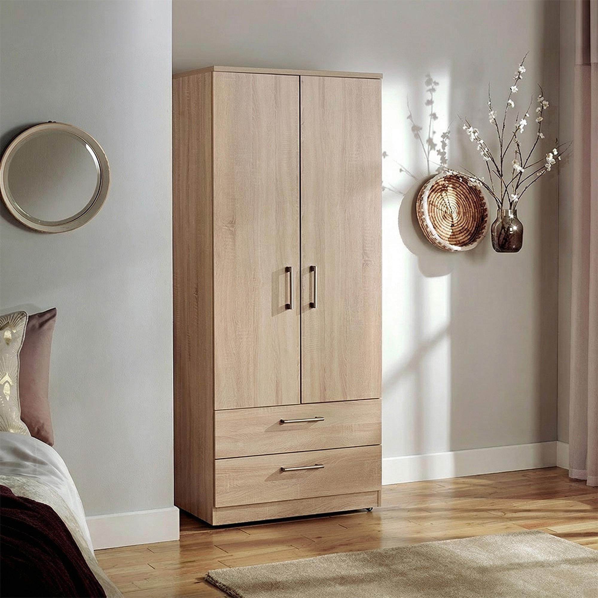 Devon Double Wardrobe - 2 Door - 2 Drawer - Oak